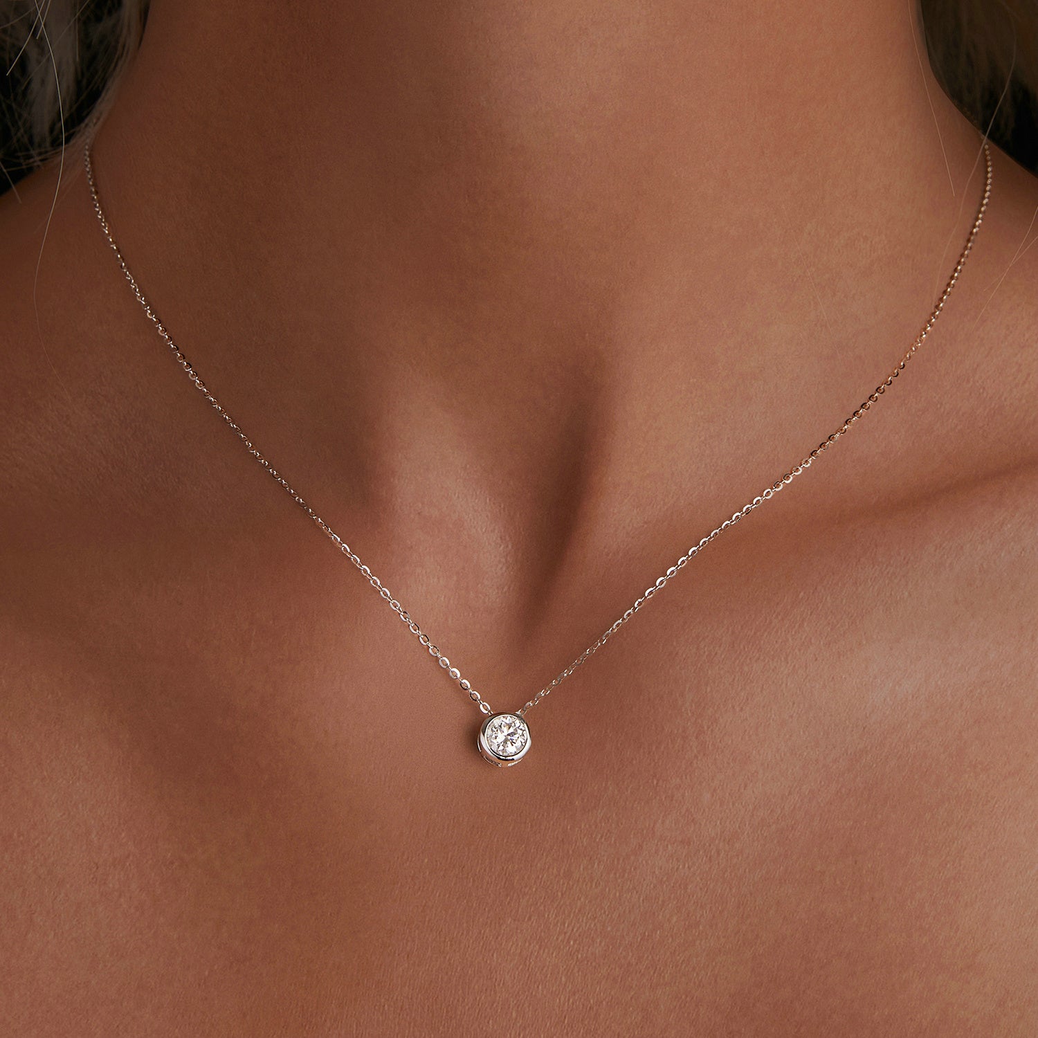 Bezel-Set Moissanite Pendant Necklace | Sterling Silver