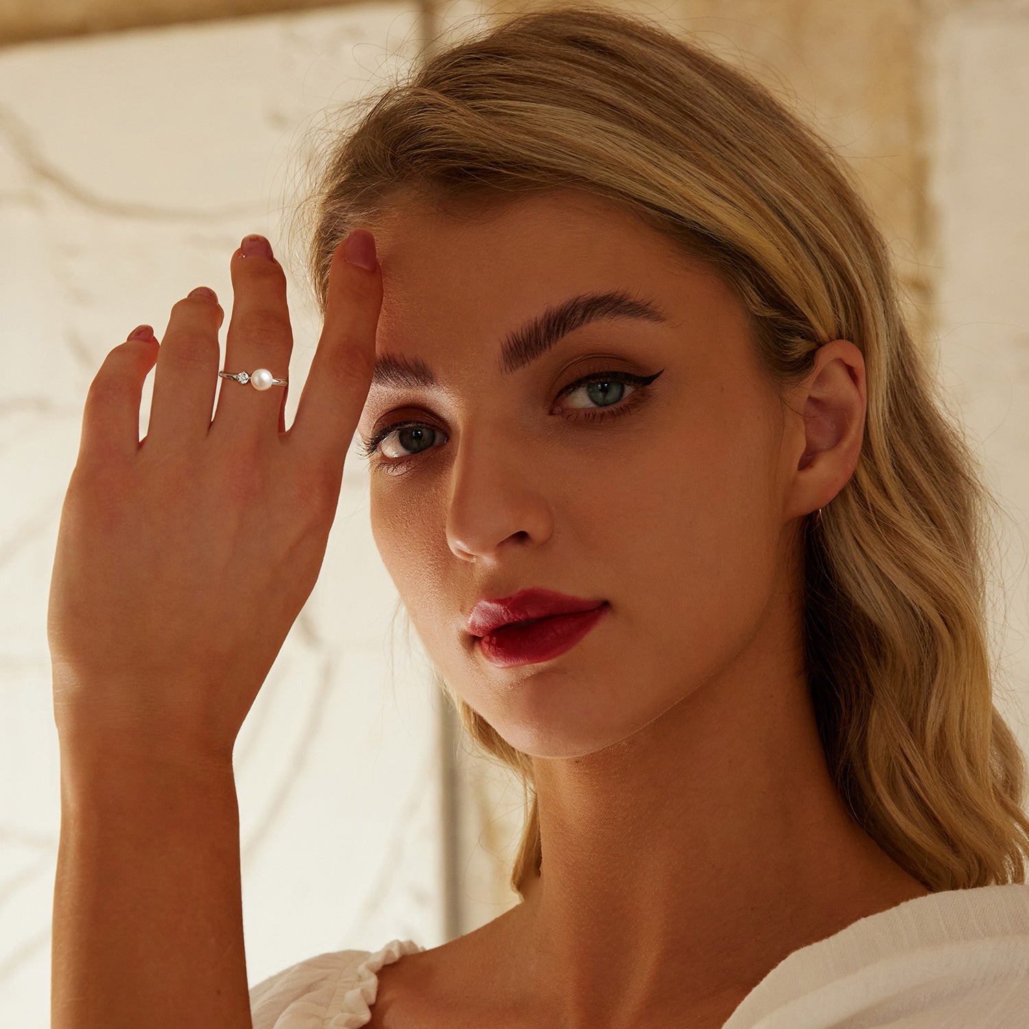 Pearl & Moissanite Ring | Sterling Silver