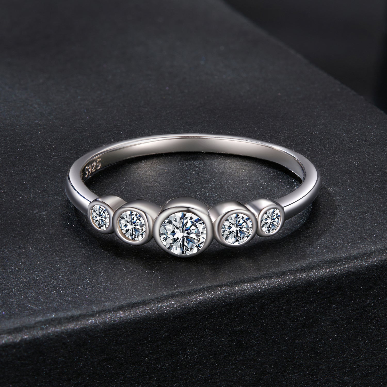 Five-Stone Bezel-Set Moissanite Ring | Sterling Silver