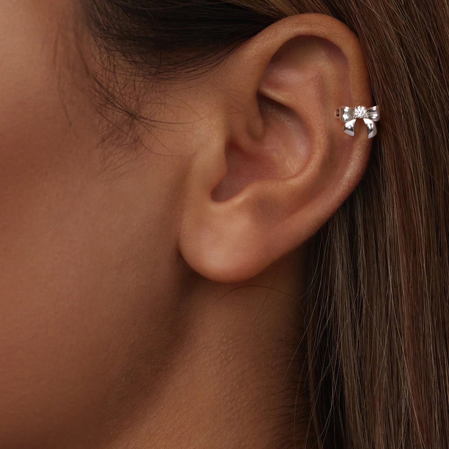 Bow Moissanite Ear Cuff | No Piercing Sterling Silver