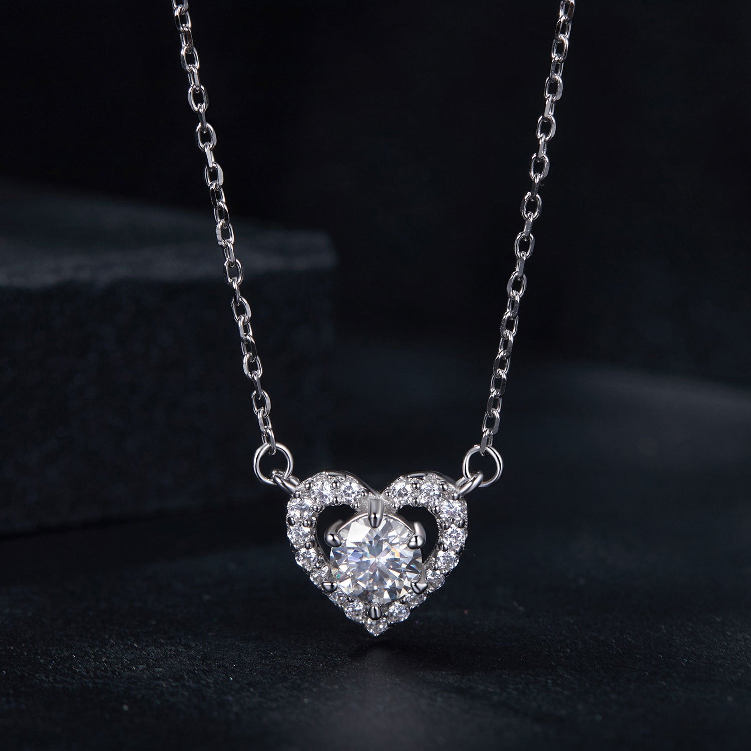 Heart Halo Moissanite Necklace | Sterling Silver