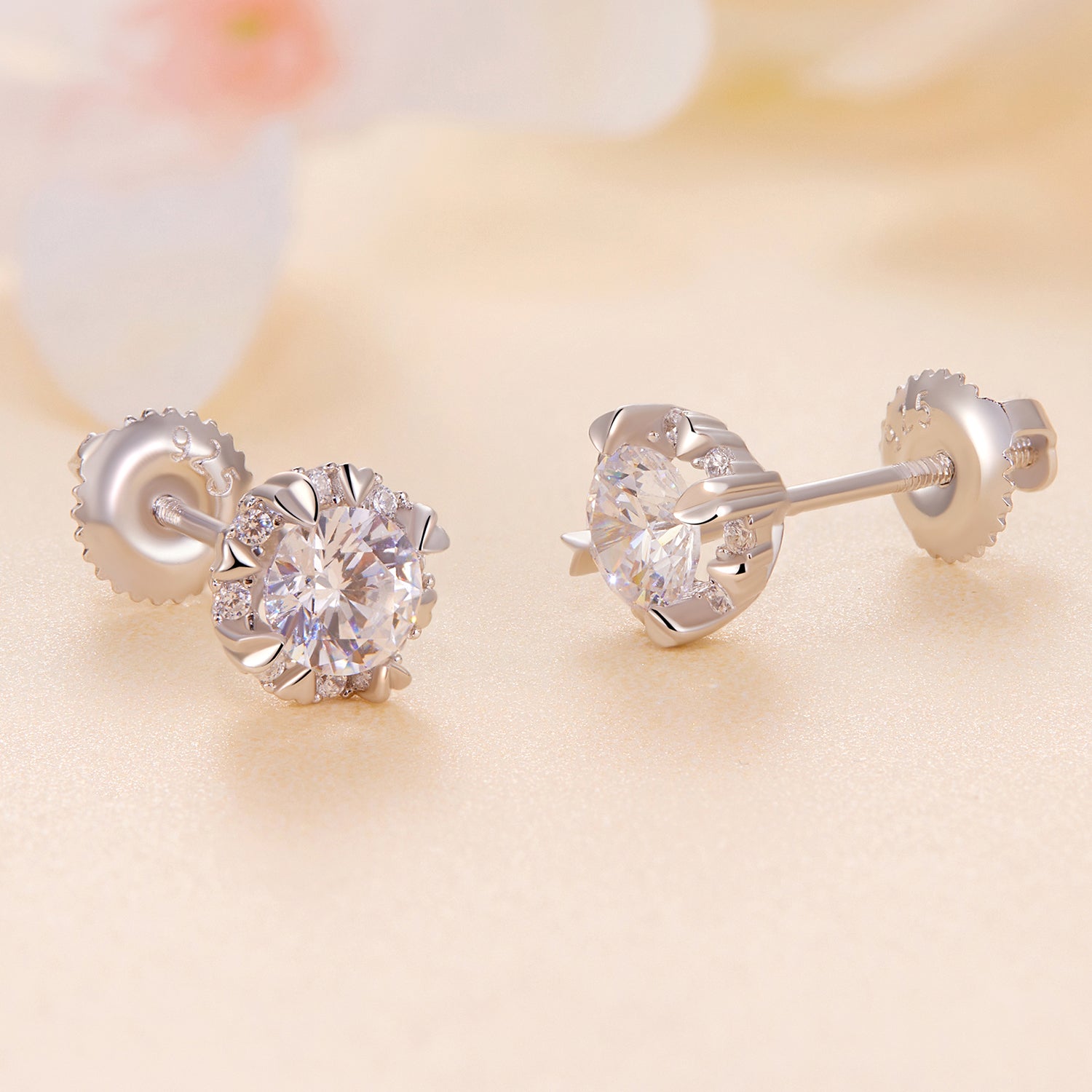 Sparkling Halo Moissanite Stud Earrings | S925 Sterling Silver Screw-Back Studs