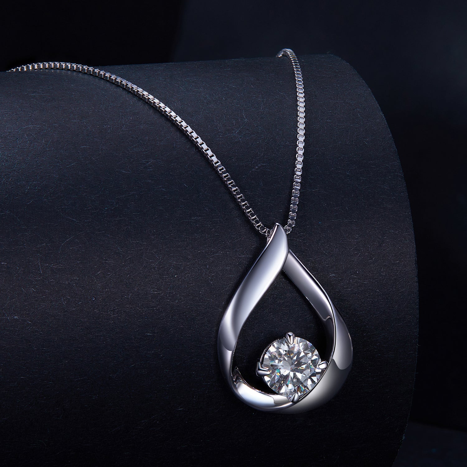 Eternal Teardrop Dancing Moissanite Pendant Necklace | Sterling Silver