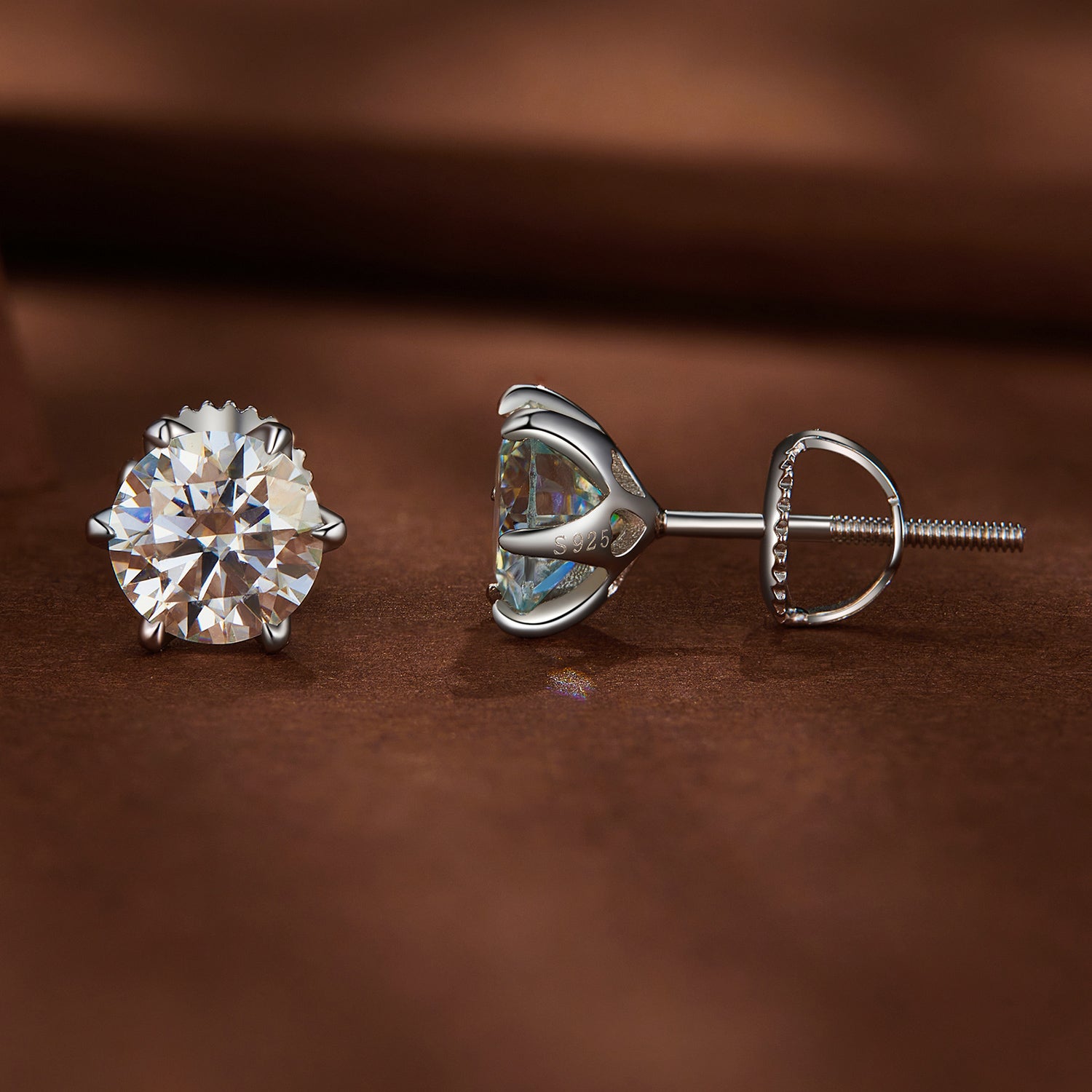 Classic Moissanite Stud Earrings | Six-Prong Screw-Back in Sterling Silver