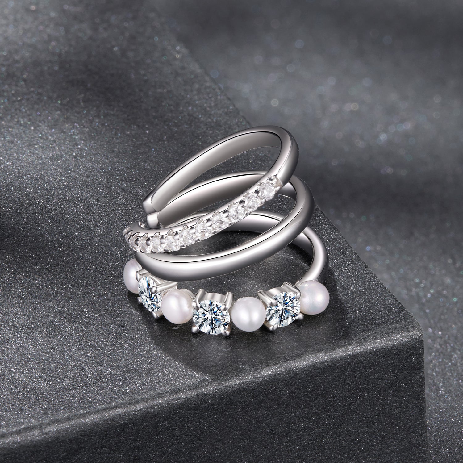 Pearl & Moissanite Ear Cuff | No Piercing Sterling Silver