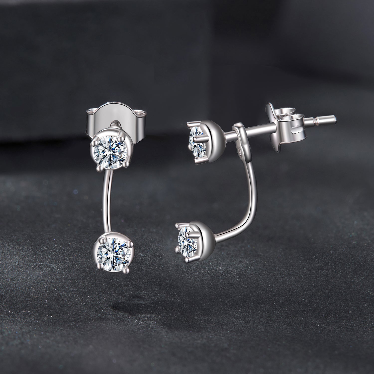 Front-Back Moissanite Stud Earrings | Sterling Silver