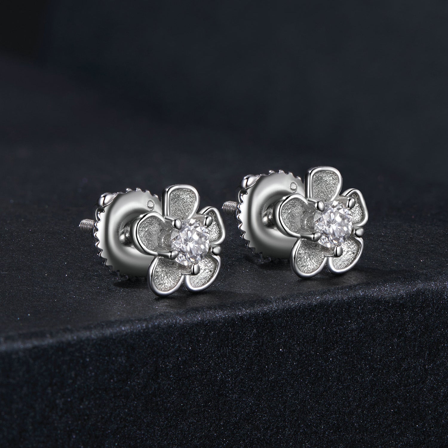 Cherry Blossom Moissanite Stud Earrings | Sterling Silver