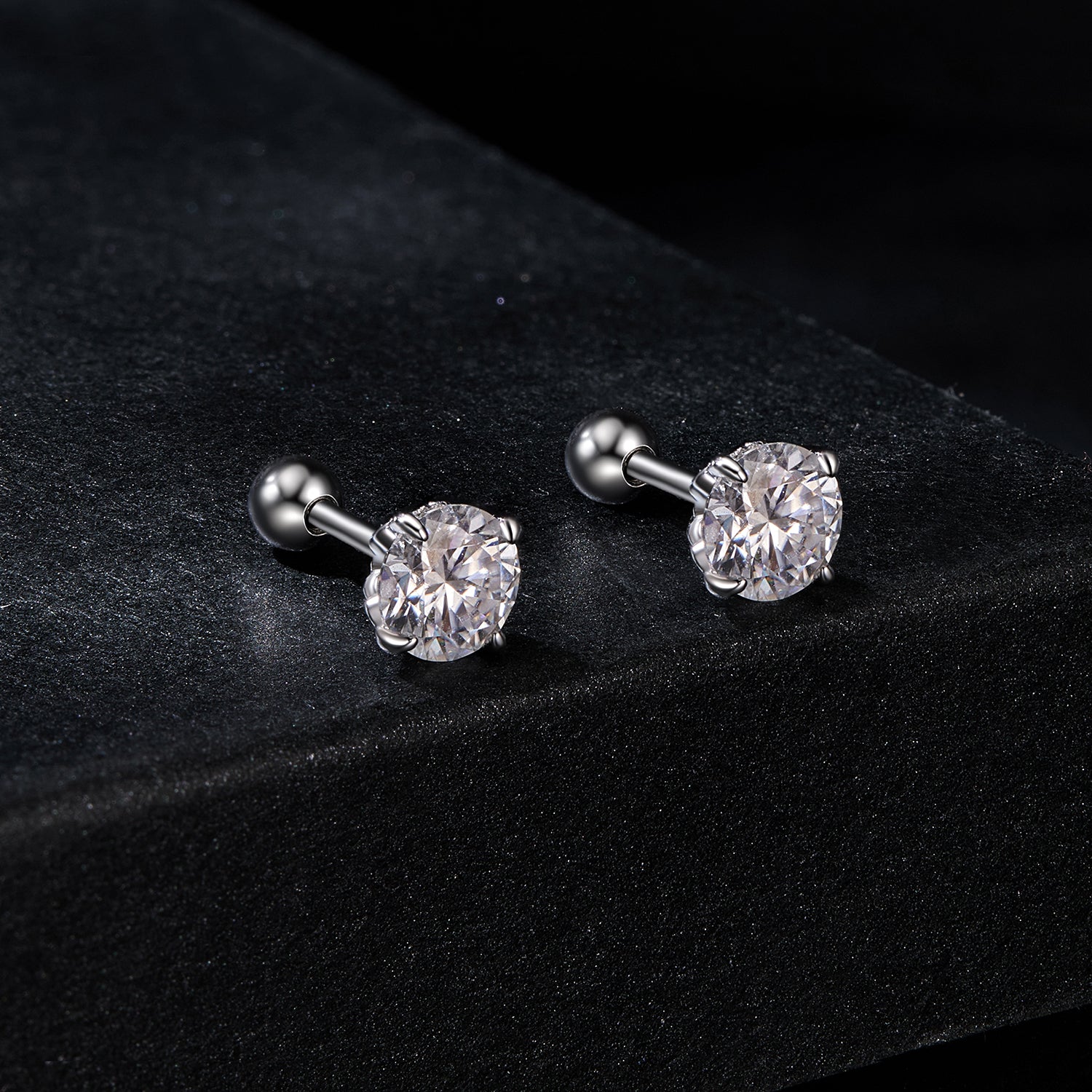 Four-Prong Solitaire Moissanite Stud Earrings | Ball-Back in Sterling Silver