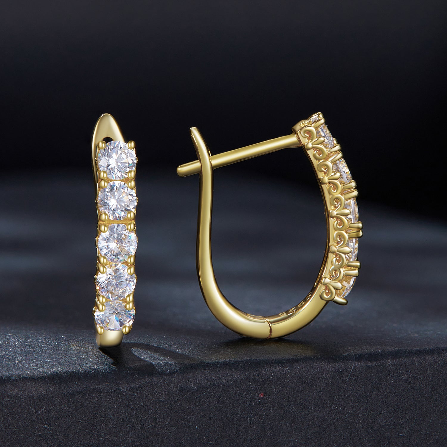 Five-Stone Moissanite Huggie Hoop Earrings | Sterling Silver