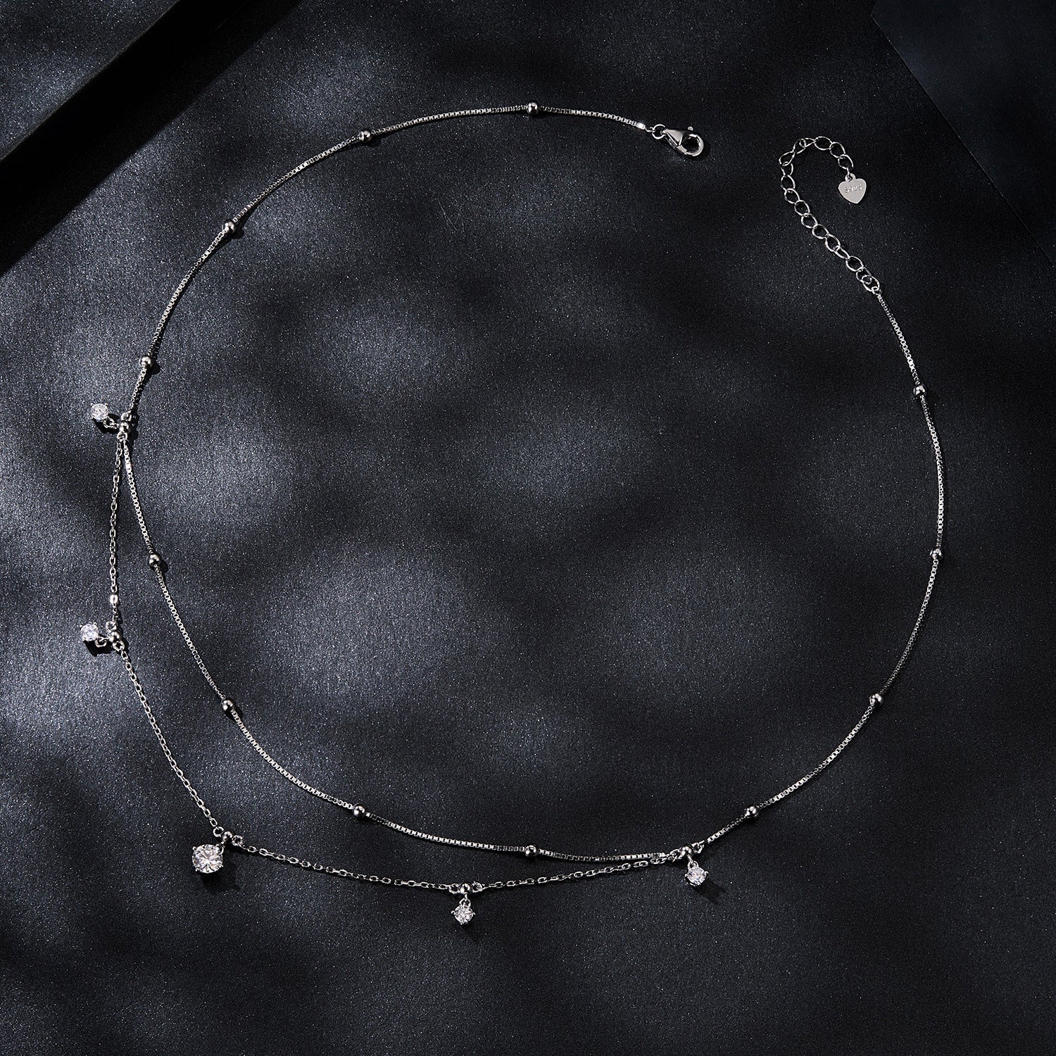 Layered Double-Strand Moissanite Tassel Necklace | Sterling Silver