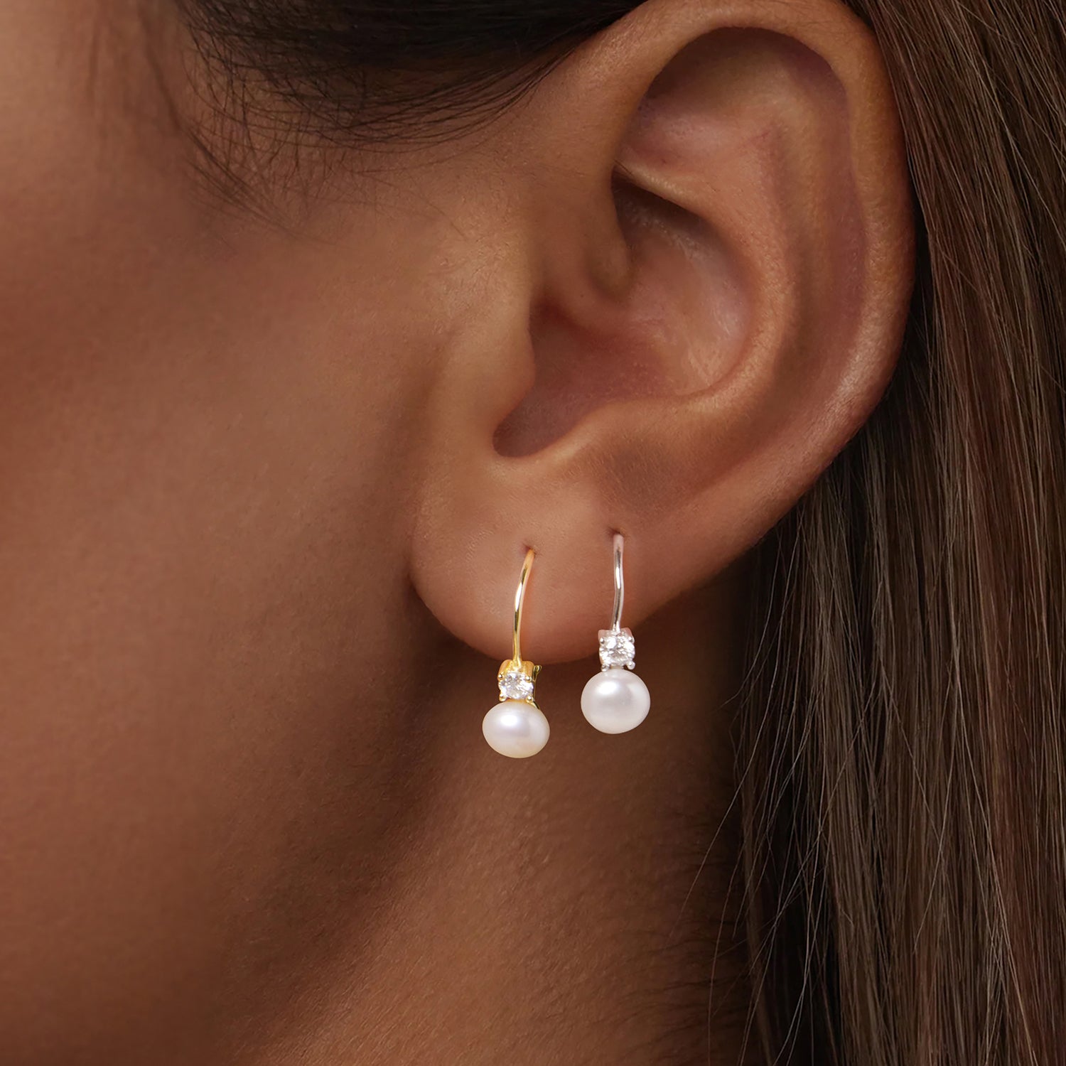 Pearl & Moissanite Hoop Earrings | Sterling Silver