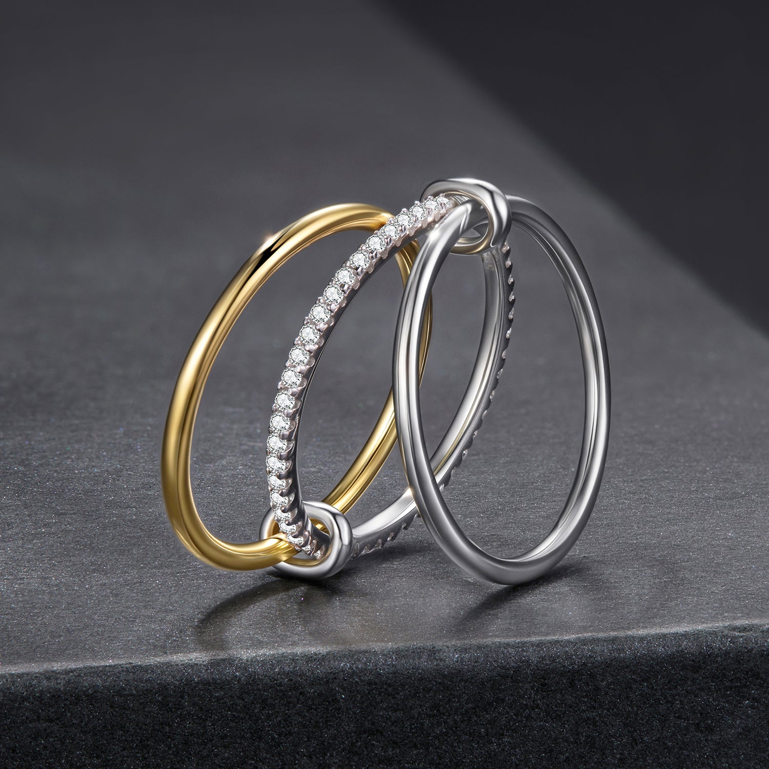 Triple Band Stacking Moissanite Ring | Sterling Silver