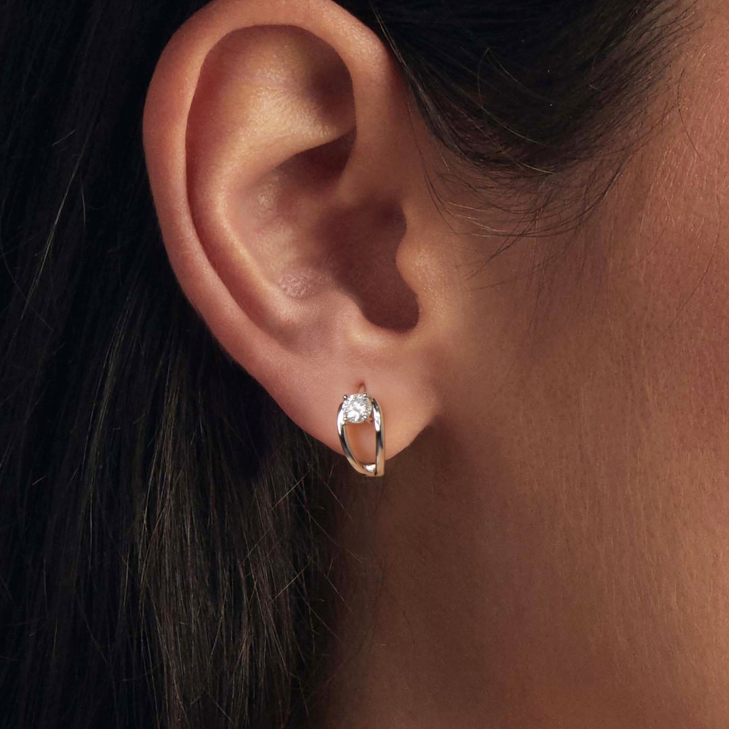 Swirl Frame Moissanite Hoop Earrings | Sterling Silver