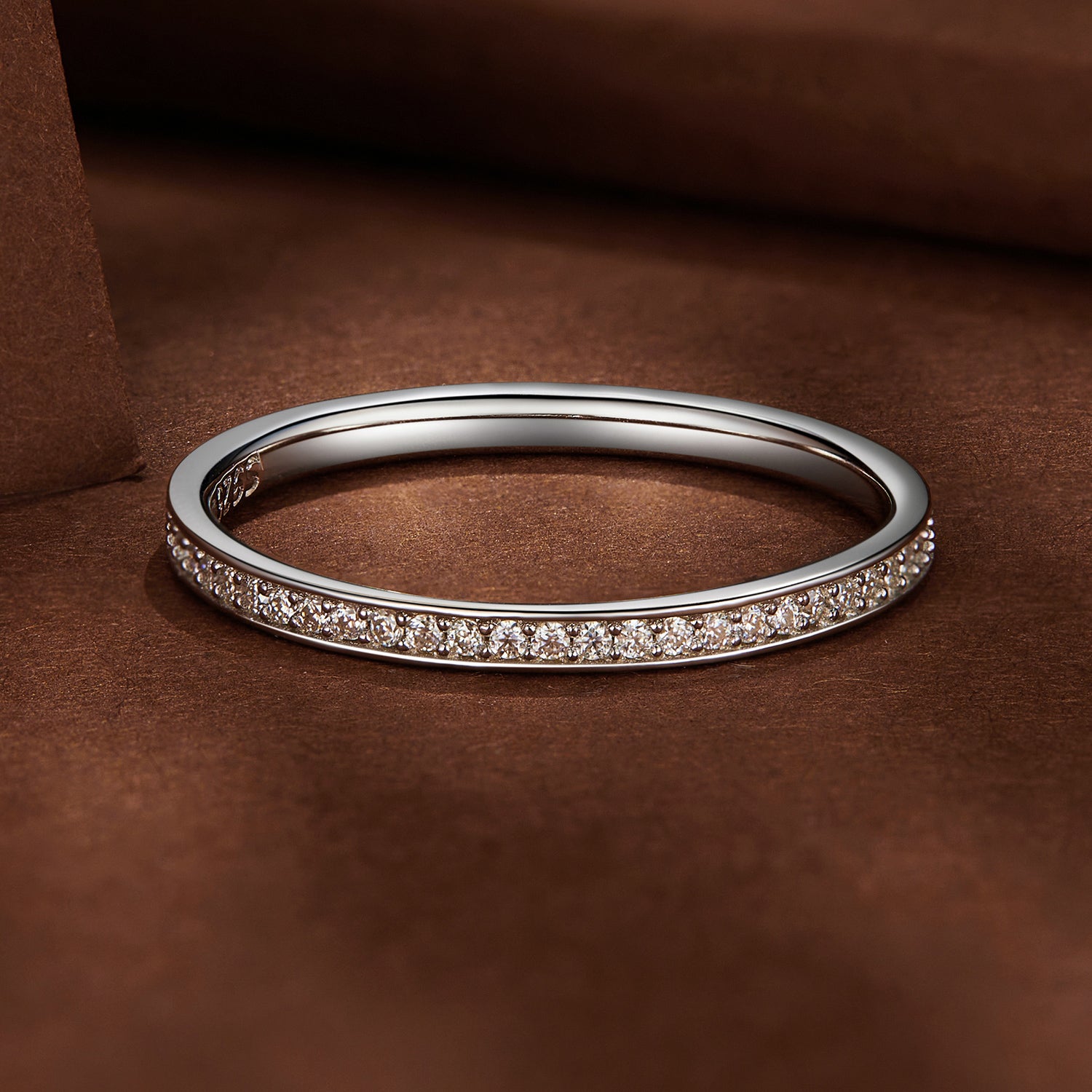 Delicate Moissanite Eternity Band Ring | Full Pavé in Sterling Silver