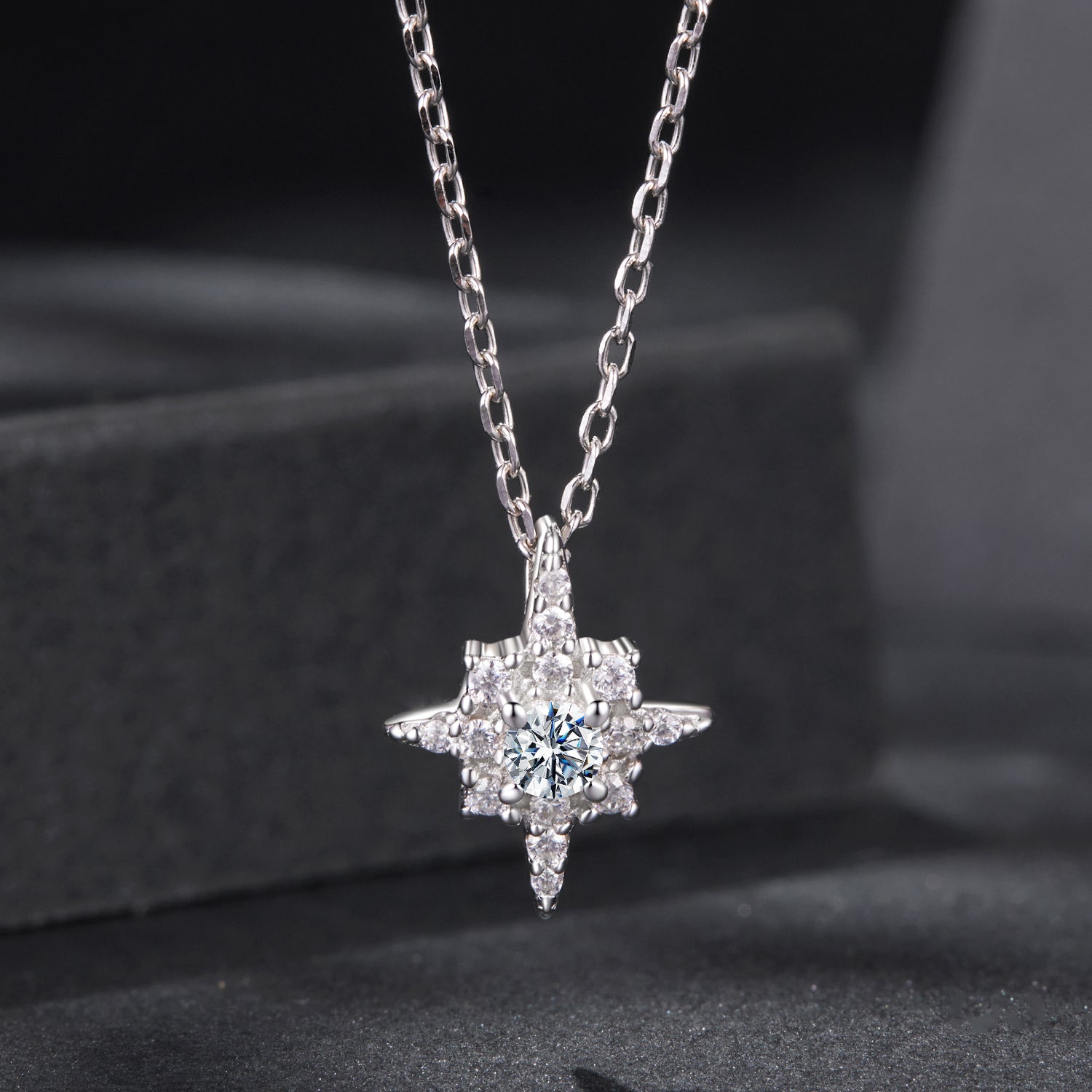 Starburst Moissanite Pendant Necklace | Sterling Silver