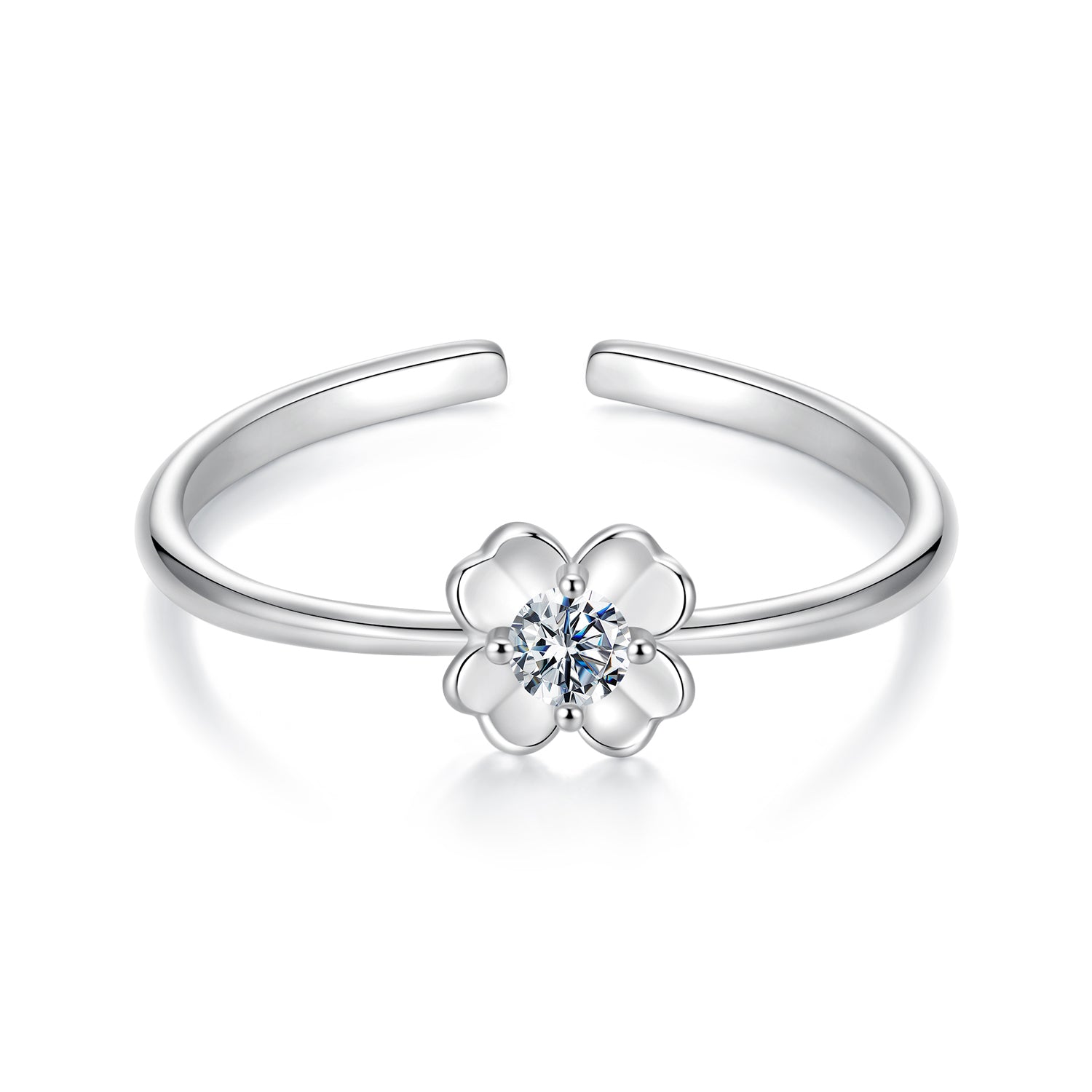 Four-Petal Flower Moissanite Ring | Adjustable in Sterling Silver