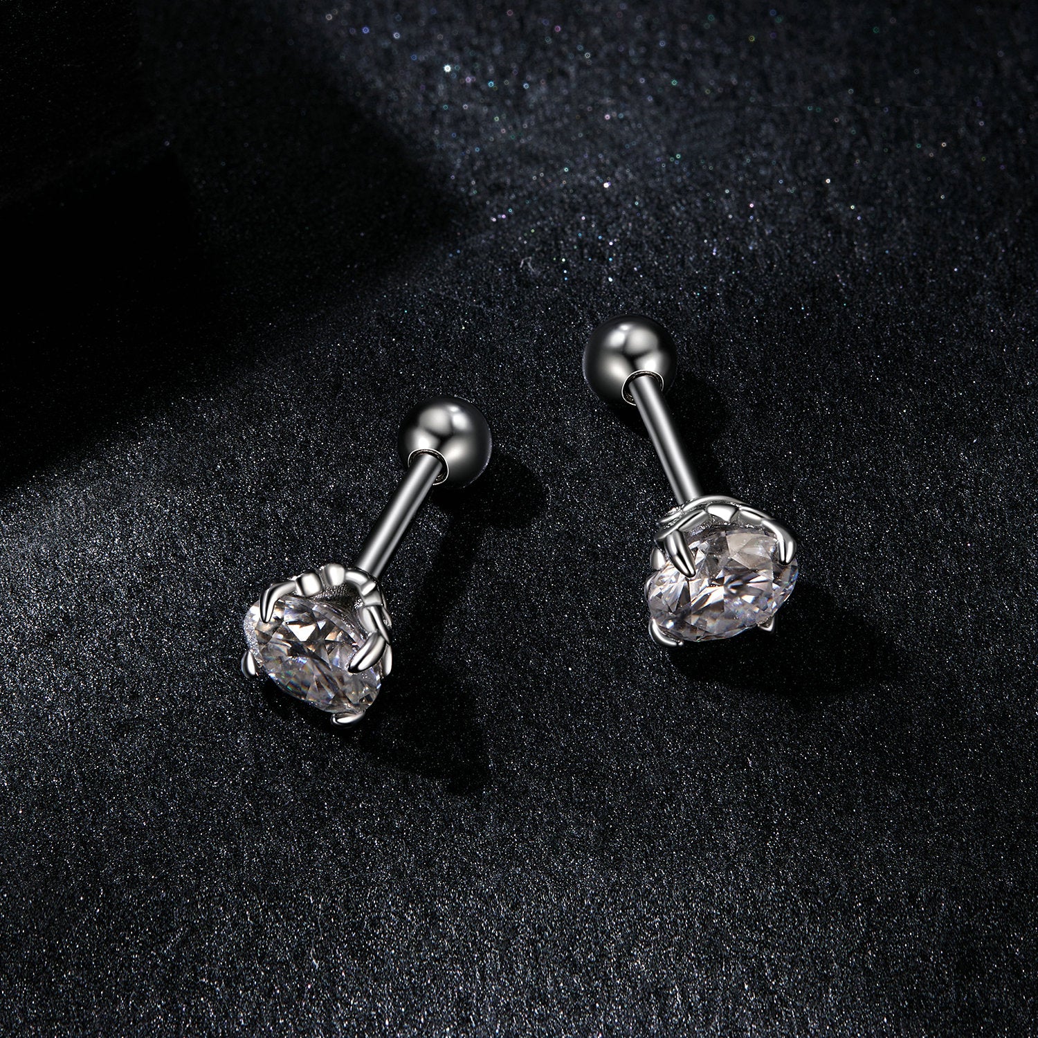 Four-Prong Solitaire Moissanite Stud Earrings | Ball-Back in Sterling Silver
