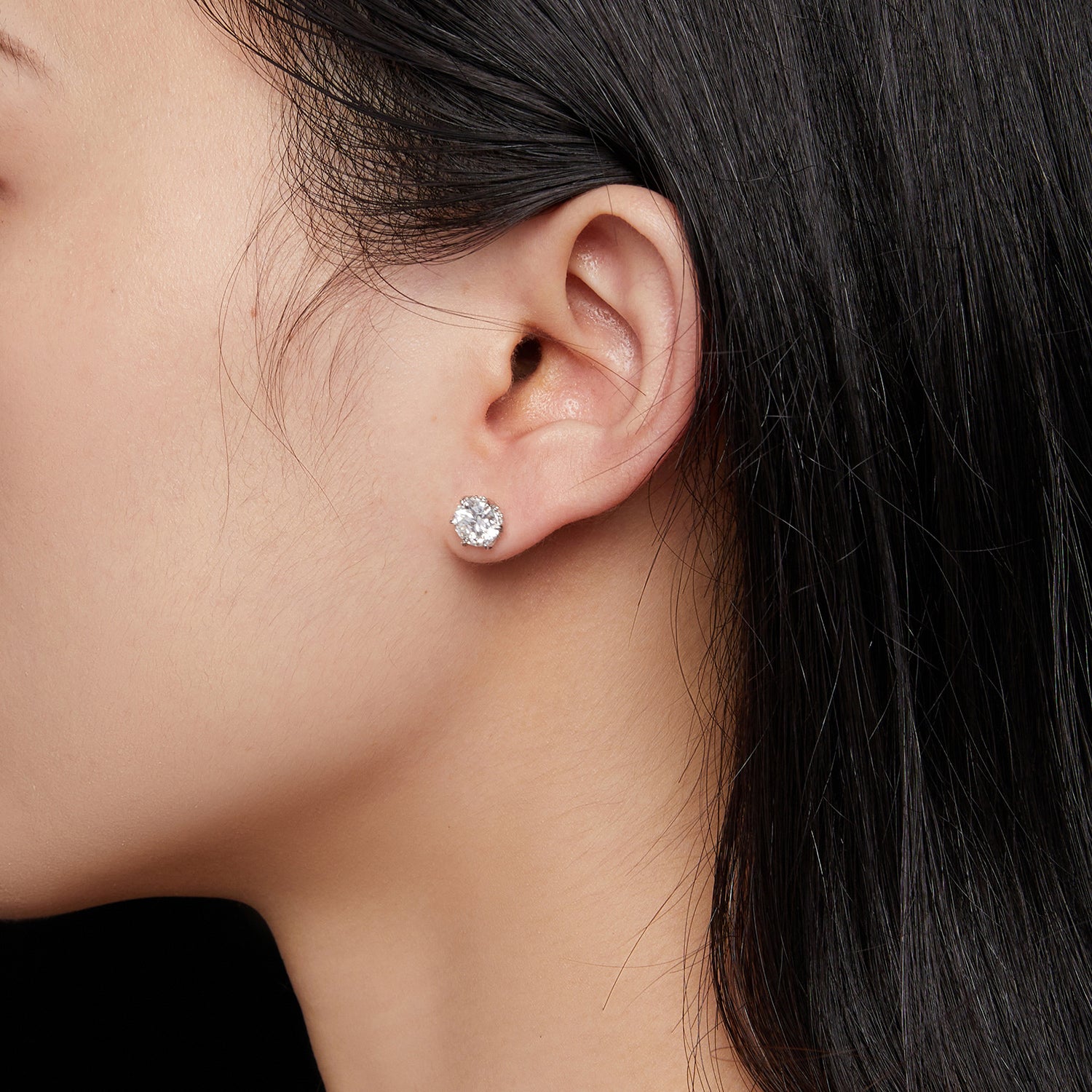 Classic Moissanite Stud Earrings | Six-Prong Setting in Sterling Silver