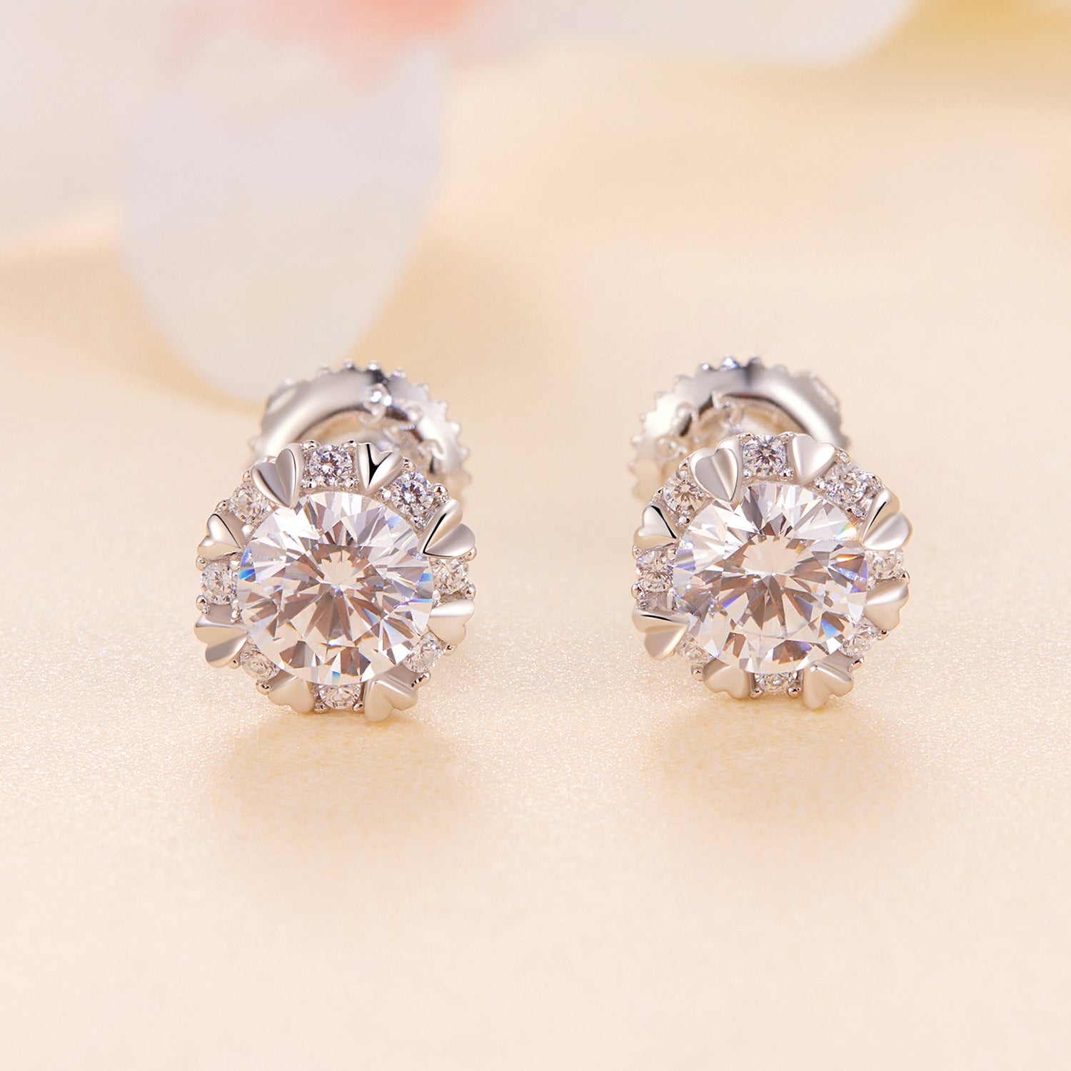 Sparkling Halo Moissanite Stud Earrings | S925 Sterling Silver Screw-Back Studs