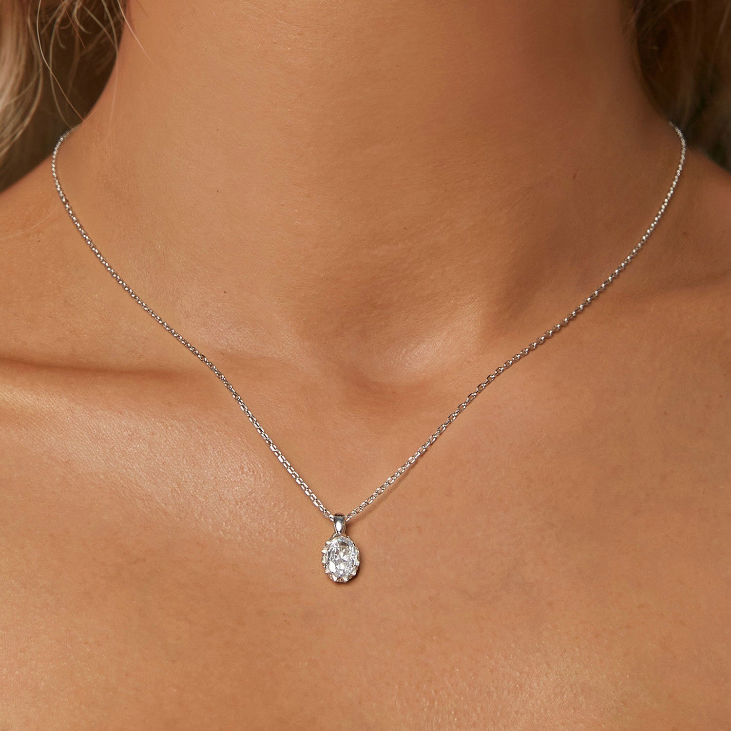 Vintage Crown Oval Moissanite Pendant Necklace | Sterling Silver