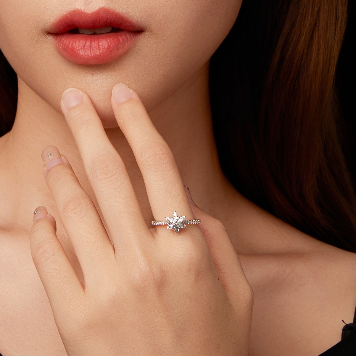 Snowflake Moissanite Ring | Pavé Band in Sterling Silver