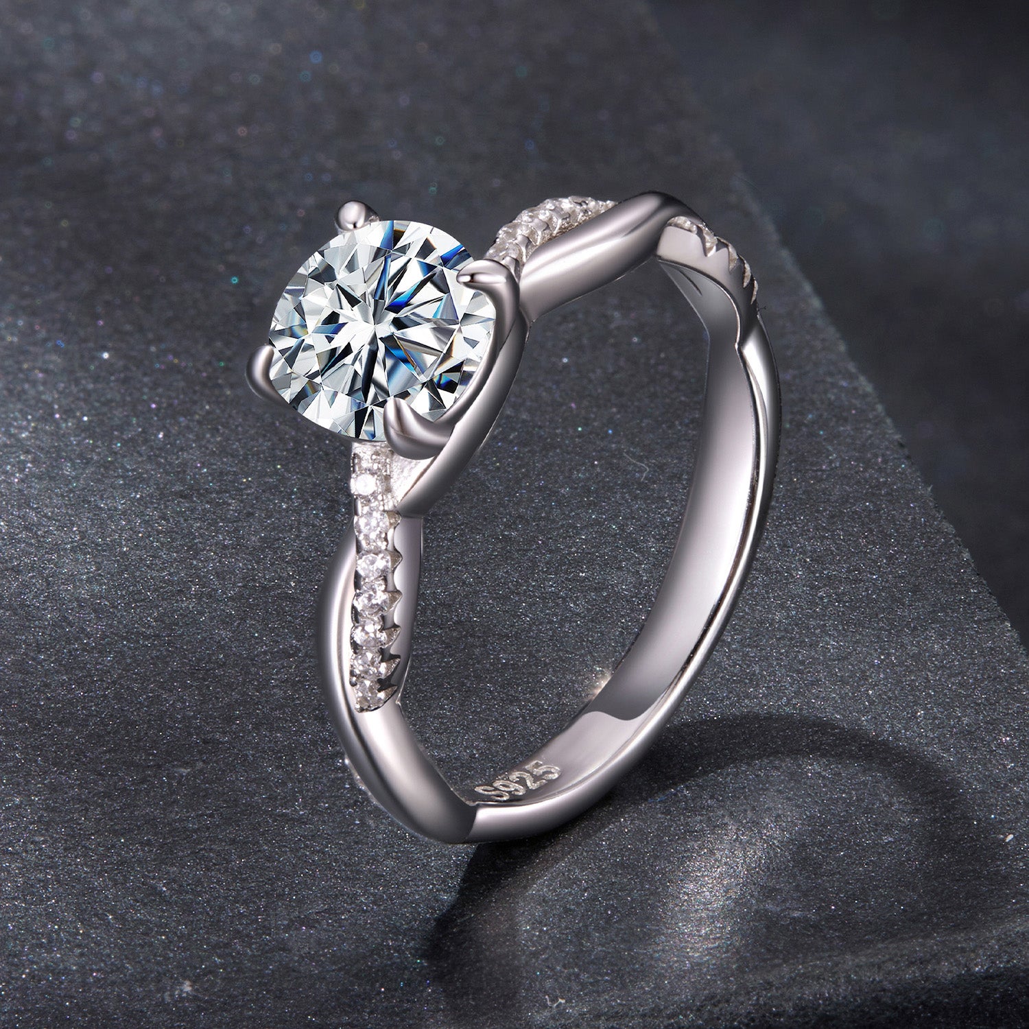 Twisted Pavé Moissanite Engagement Ring | Sterling Silver