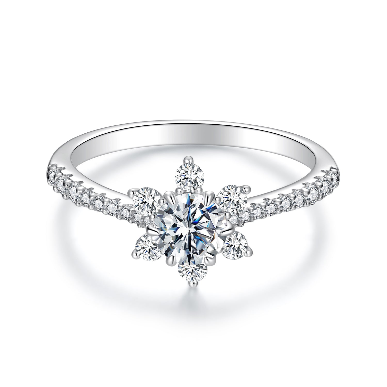 Snowflake Moissanite Ring | Pavé Band in Sterling Silver