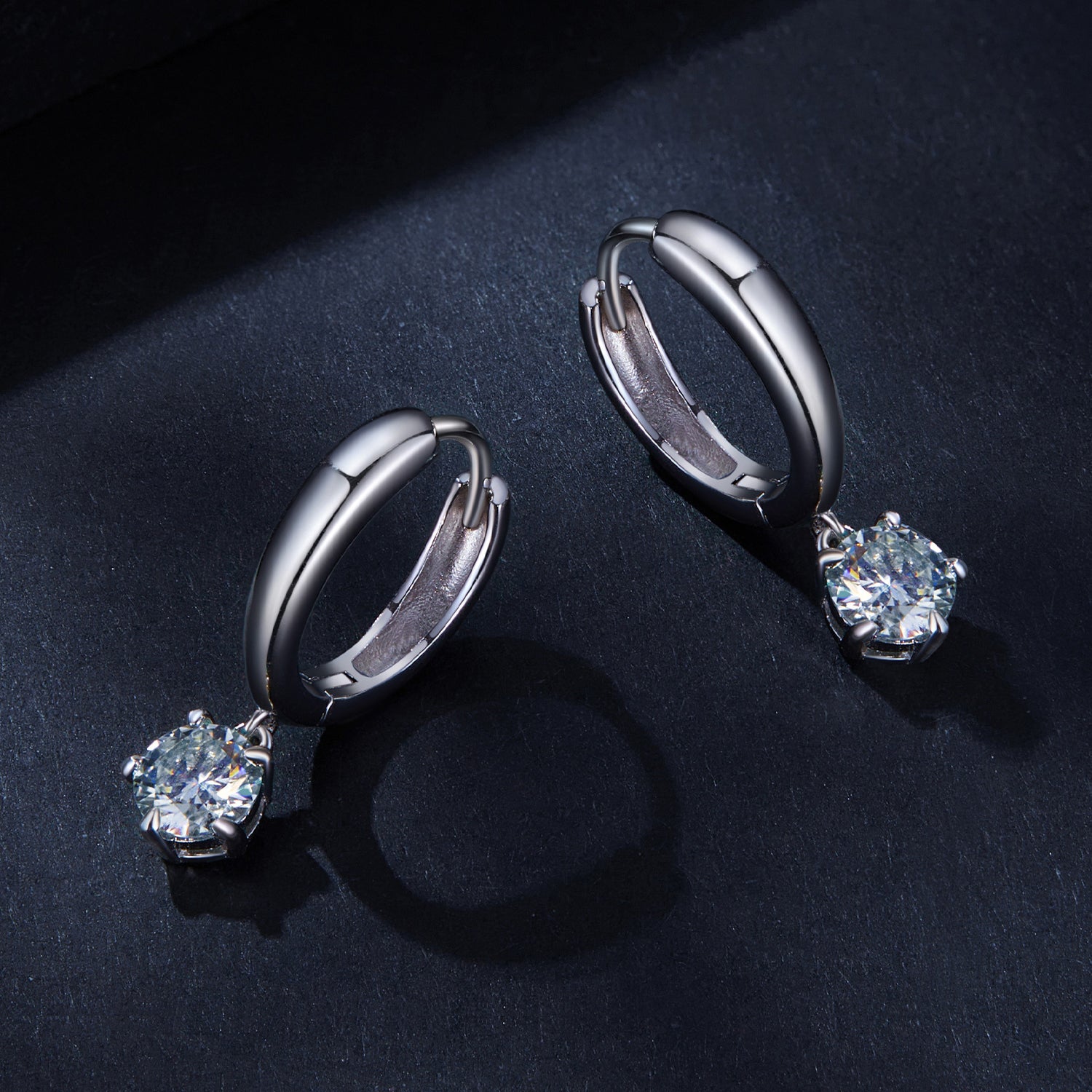 Graceful Drop Solitaire Moissanite Hoop Earrings | Sterling Silver