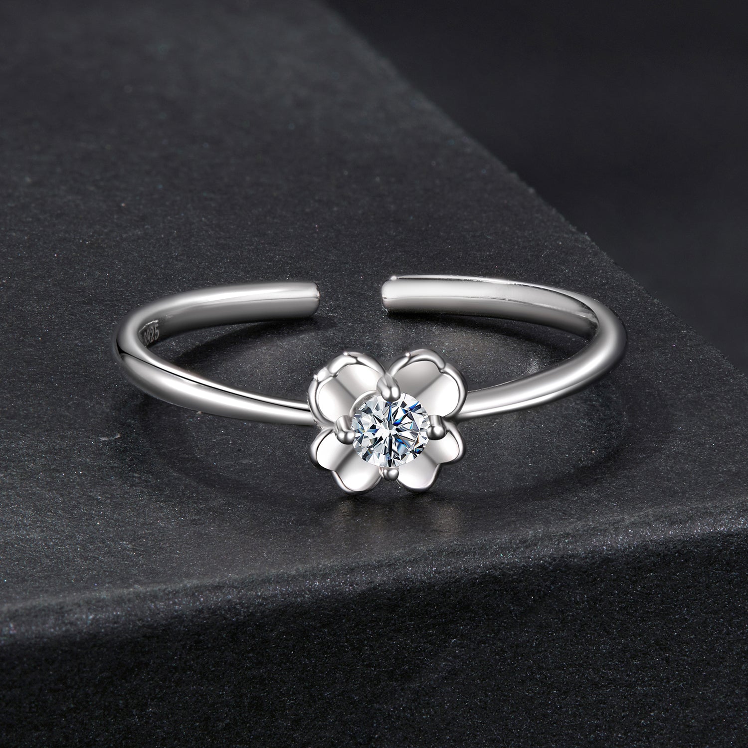 Four-Petal Flower Moissanite Ring | Adjustable in Sterling Silver