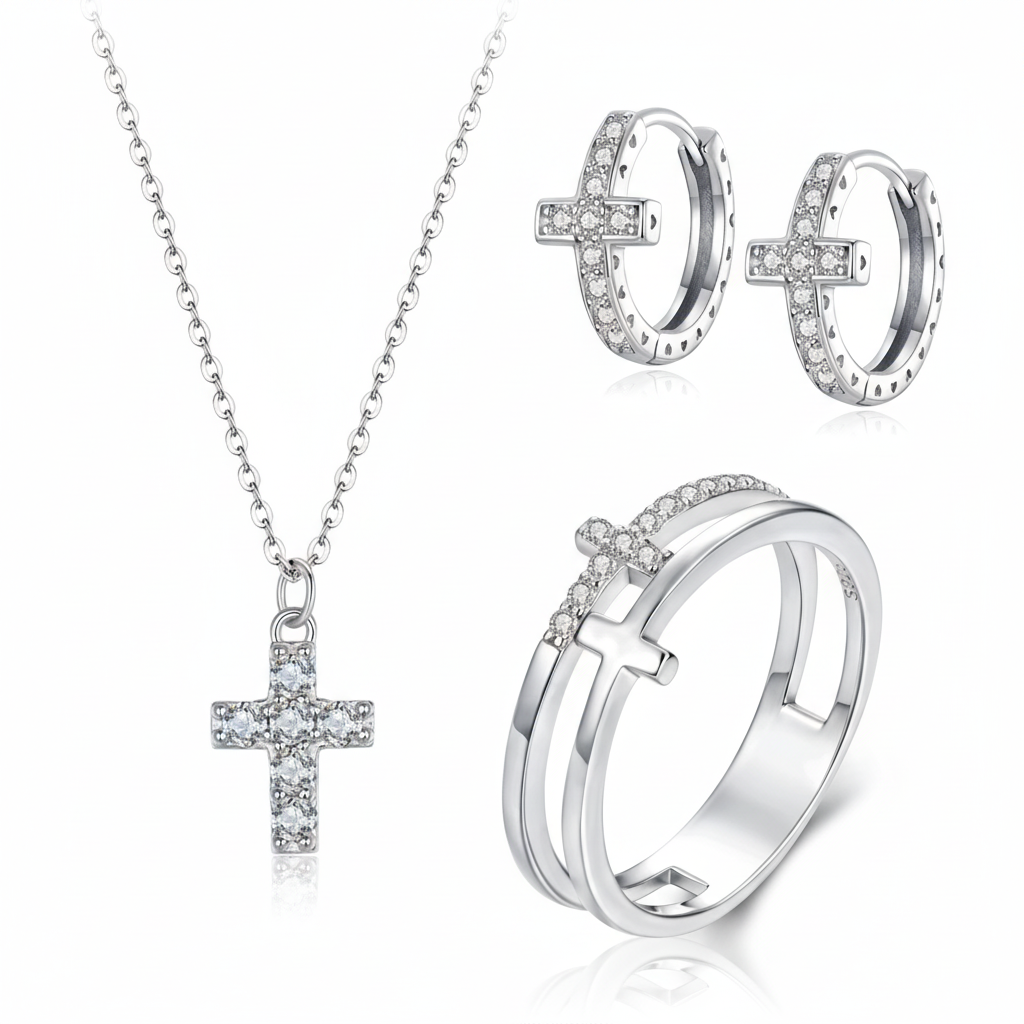 Cross Pavé Jewelry Set