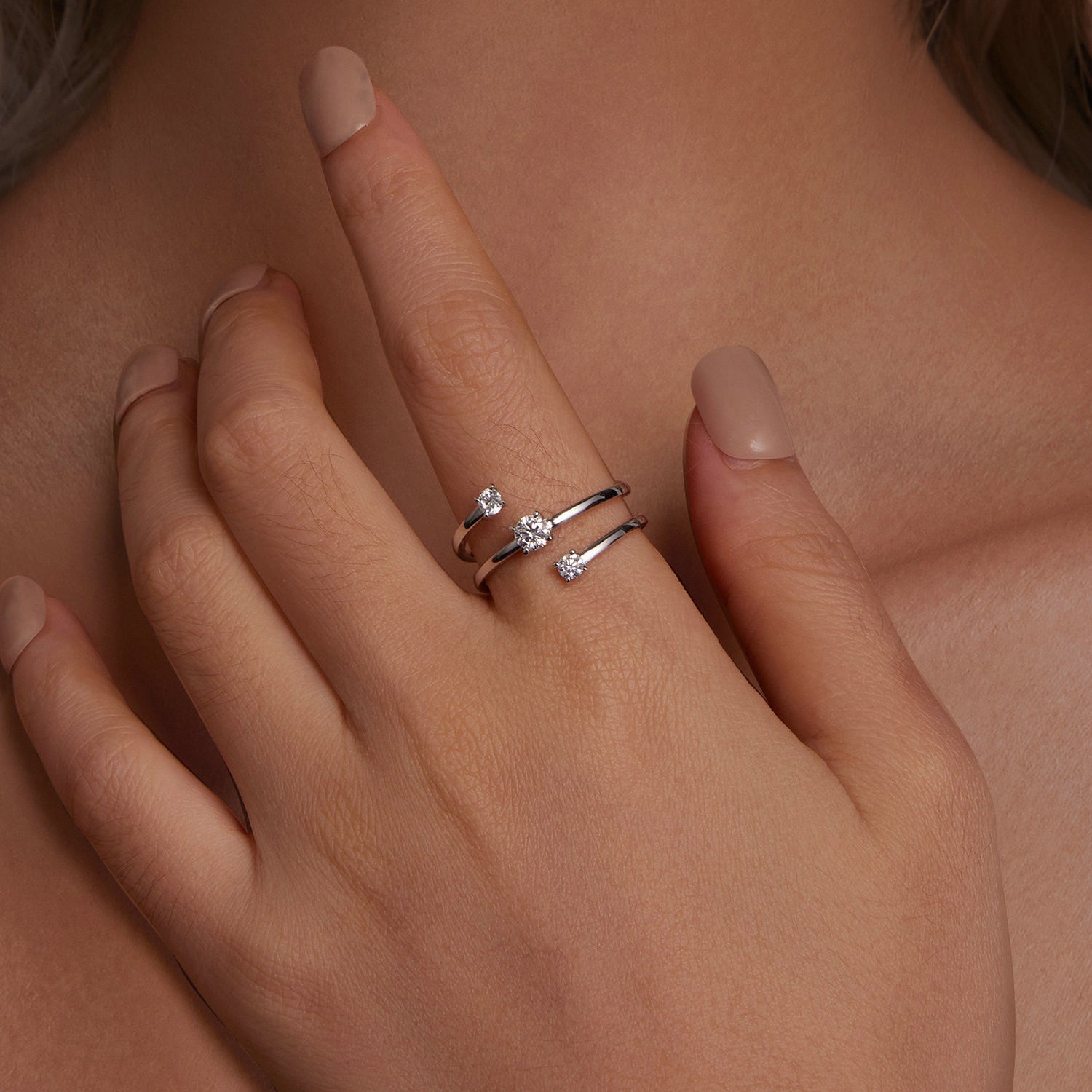 Past Present Future Three-Stone Moissanite Ring | Adjustable in Sterling Silver