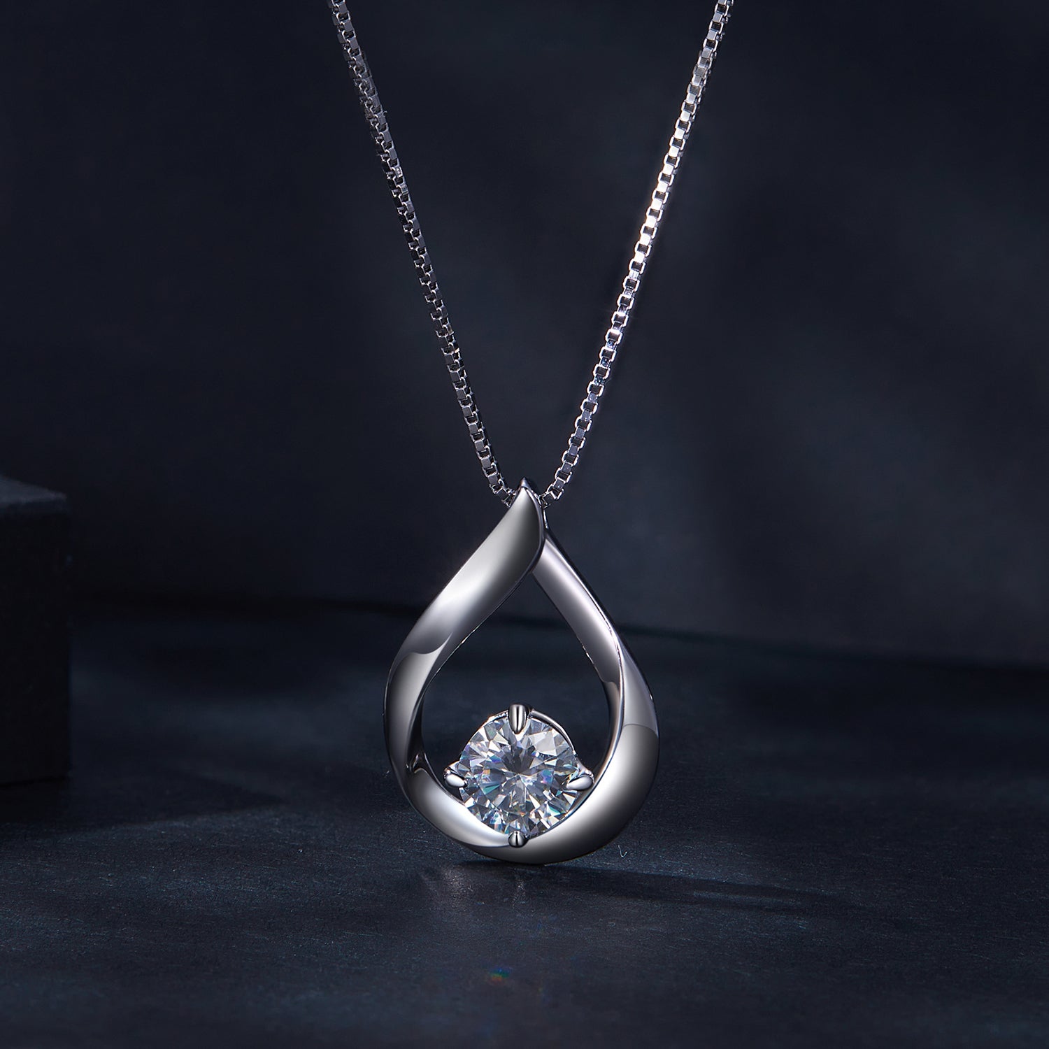 Eternal Teardrop Dancing Moissanite Pendant Necklace | Sterling Silver