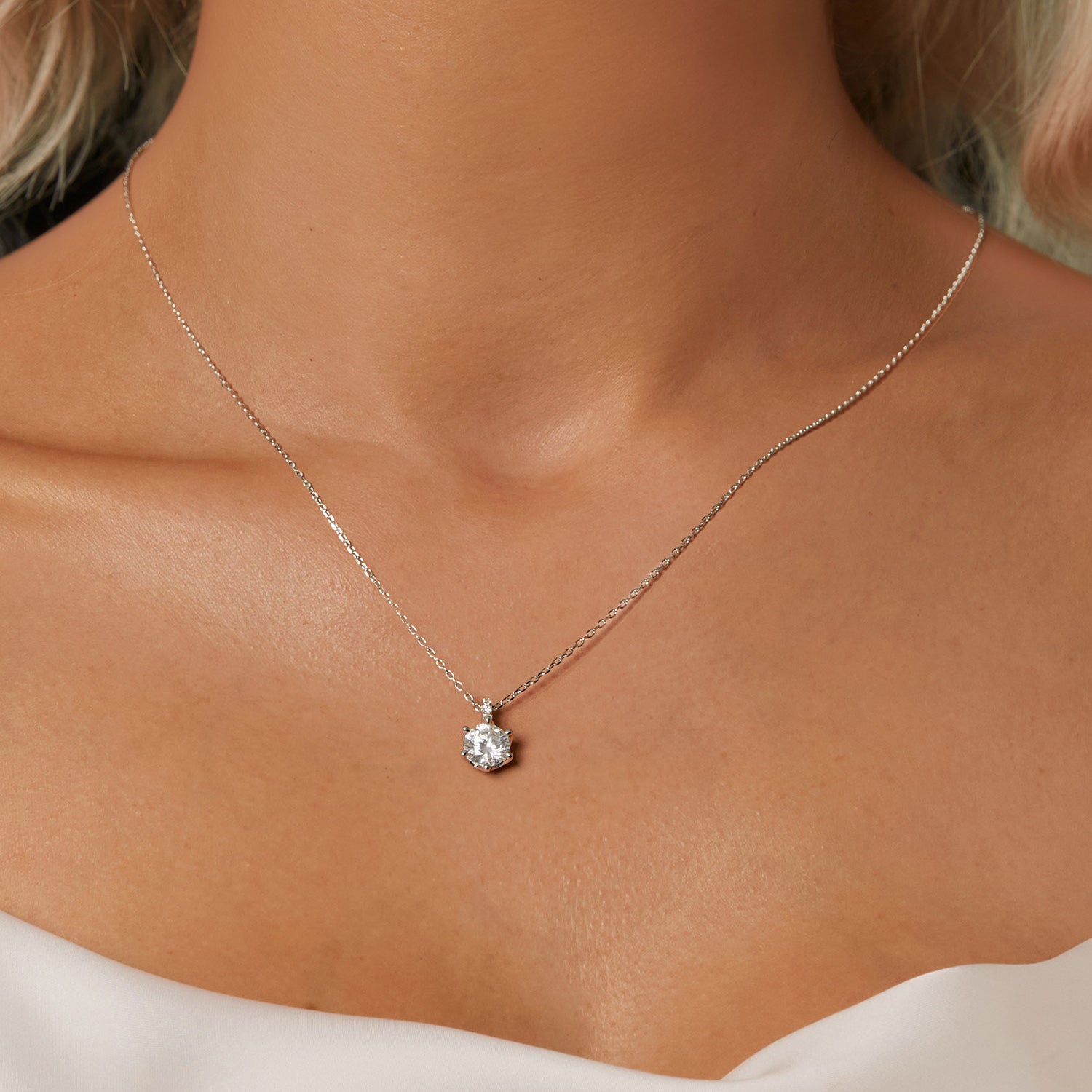 Classic Six-Prong Solitaire Moissanite Pendant Necklace | Sterling Silver