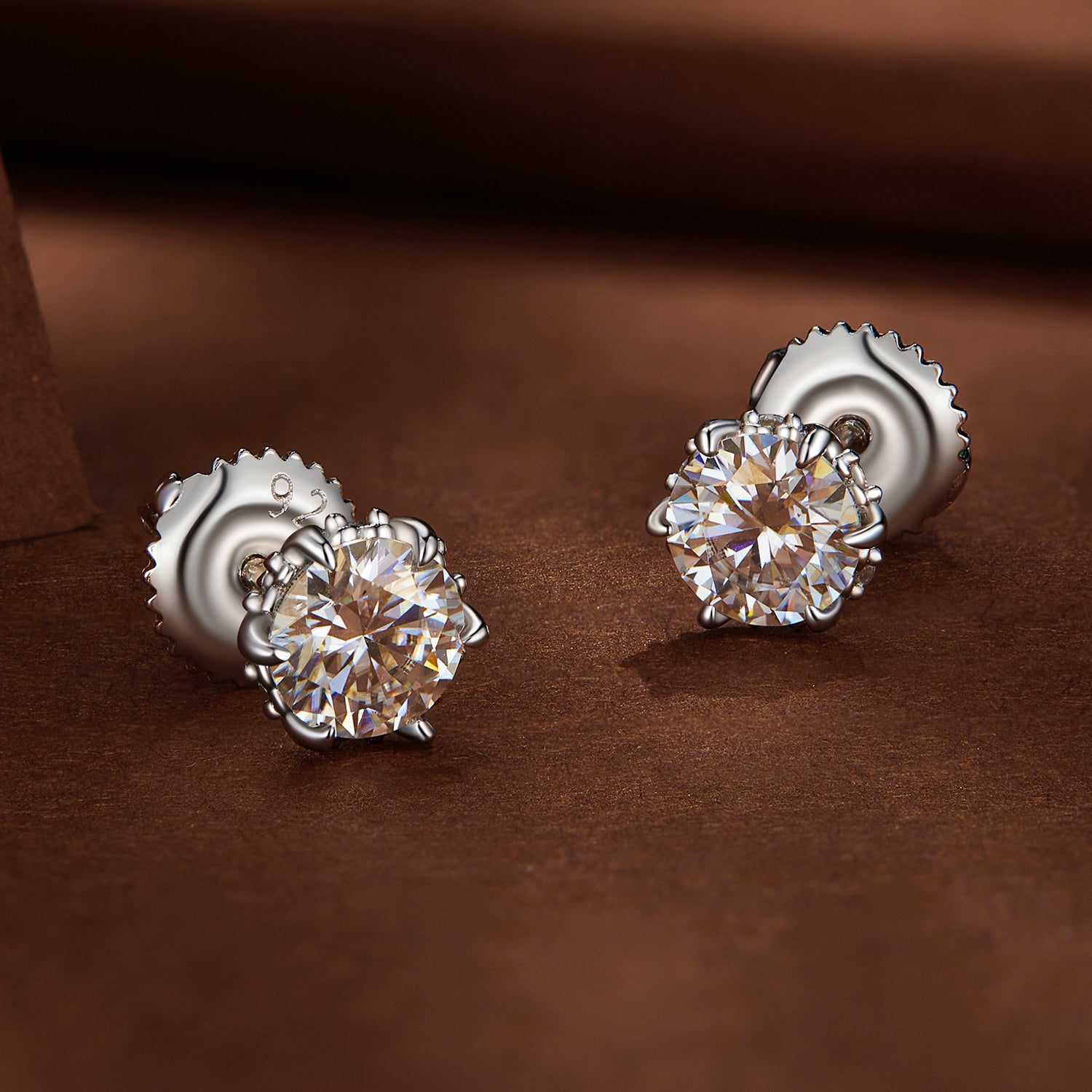 Classic Moissanite Stud Earrings | Six-Prong Setting in Sterling Silver