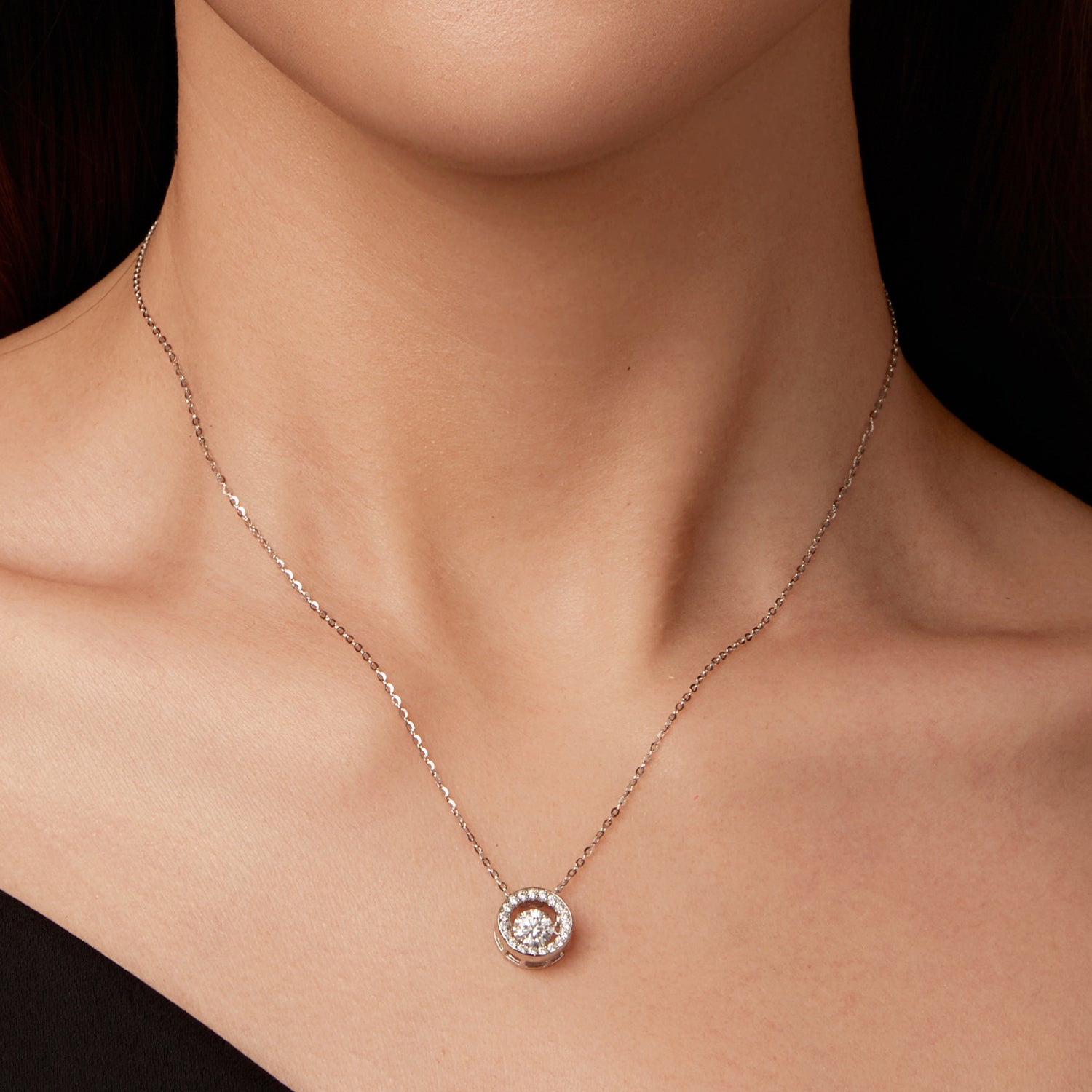 Round Halo Moissanite Necklace | Sterling Silver