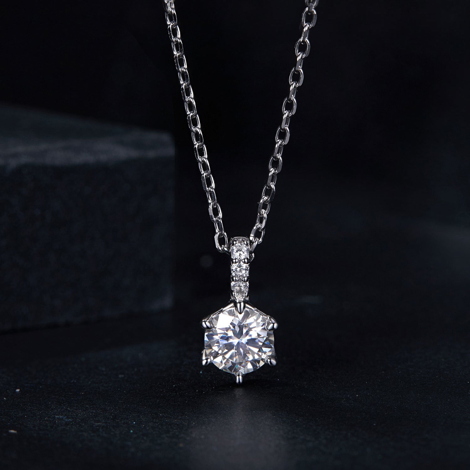 Classic Six-Prong Solitaire Moissanite Pendant Necklace | Sterling Silver