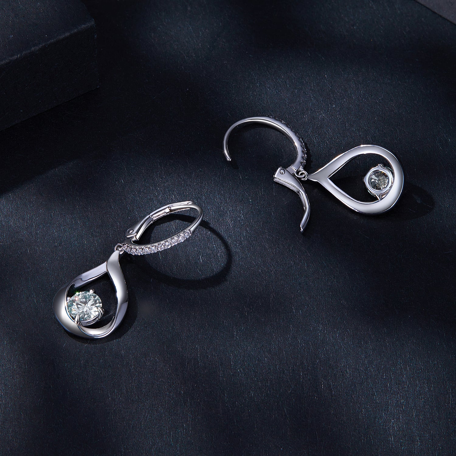 Eternal Teardrop Dancing Moissanite Drop Earrings | Leverback in Sterling Silver