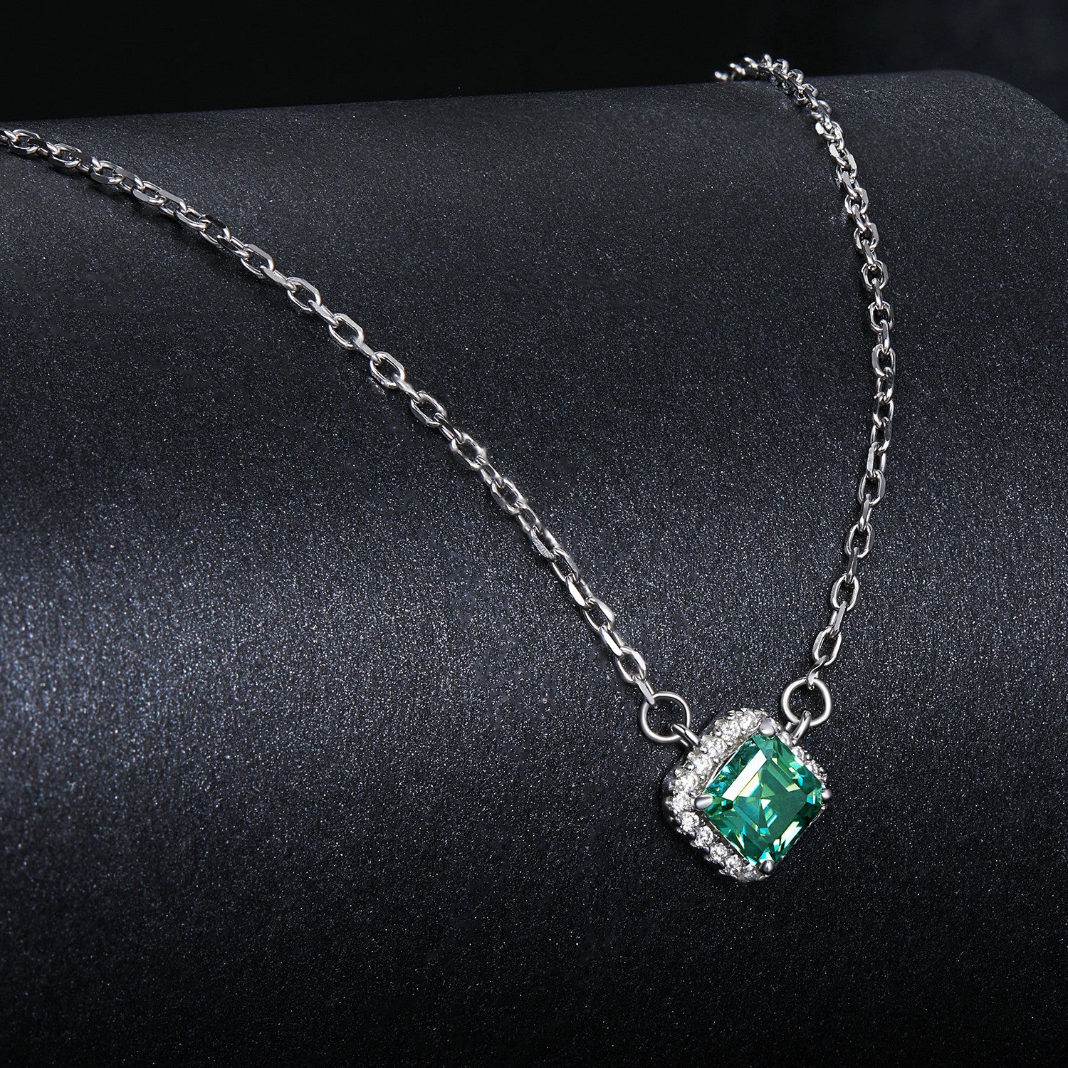 Green Moissanite Necklace | Halo in Sterling Silver