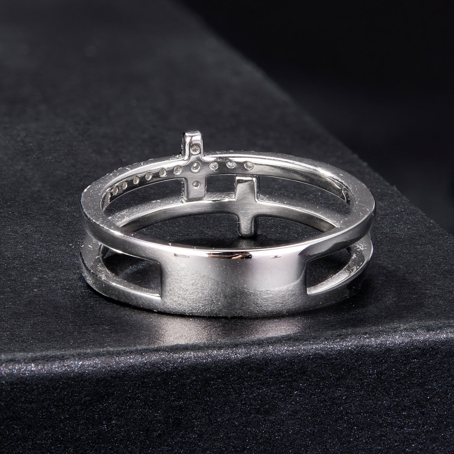 Cross Double-Band Ring | Pavé in Sterling Silver