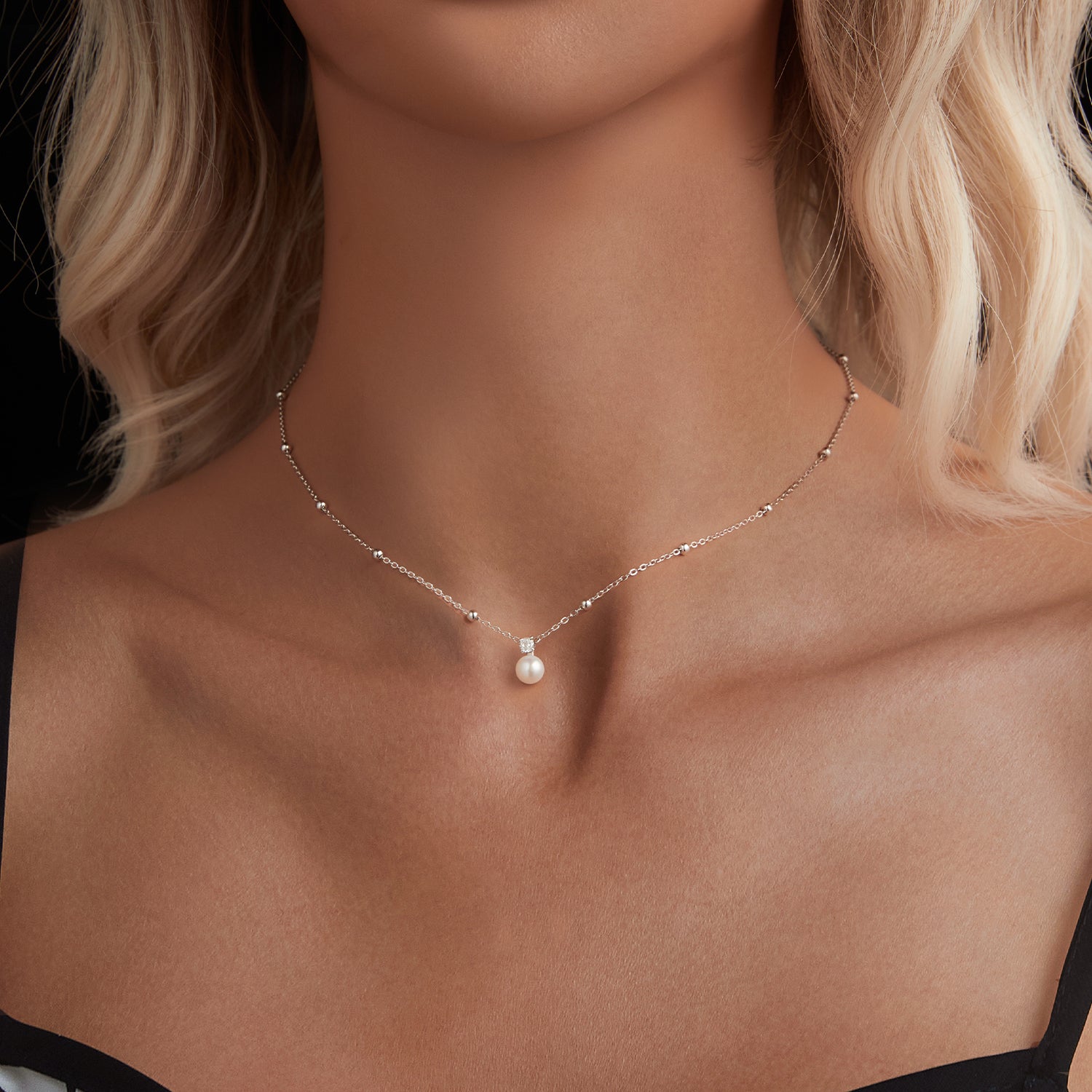 Pearl & Moissanite Pendant Necklace | Sterling Silver