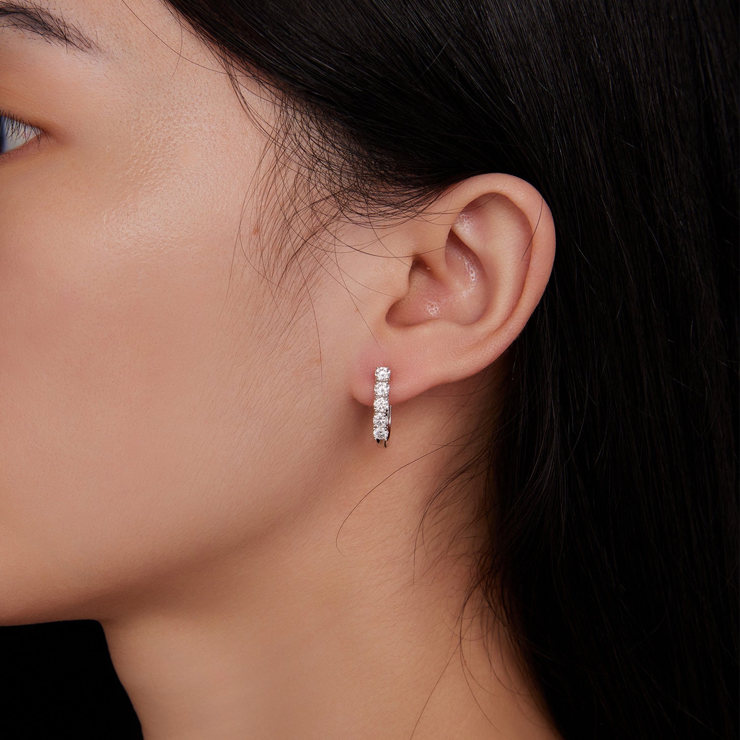 Five-Stone Moissanite Huggie Hoop Earrings | Sterling Silver