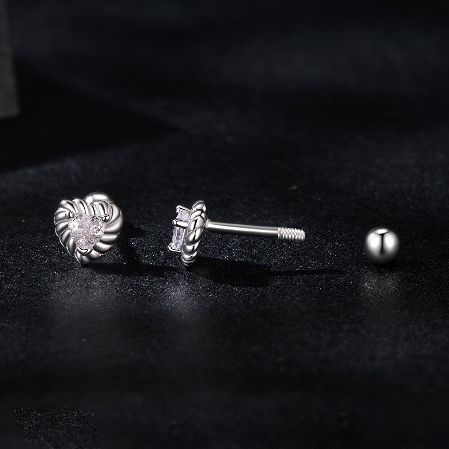 Woven Heart Moissanite Stud Earrings | Screw-Back in Sterling Silver