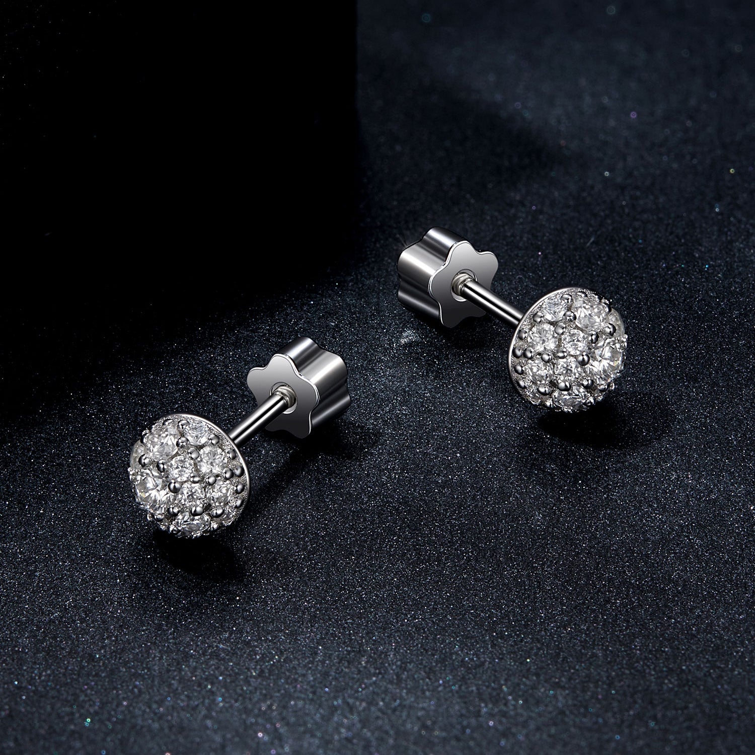 Pavé Cluster Moissanite Stud Earrings | Screw-Back in Sterling Silver