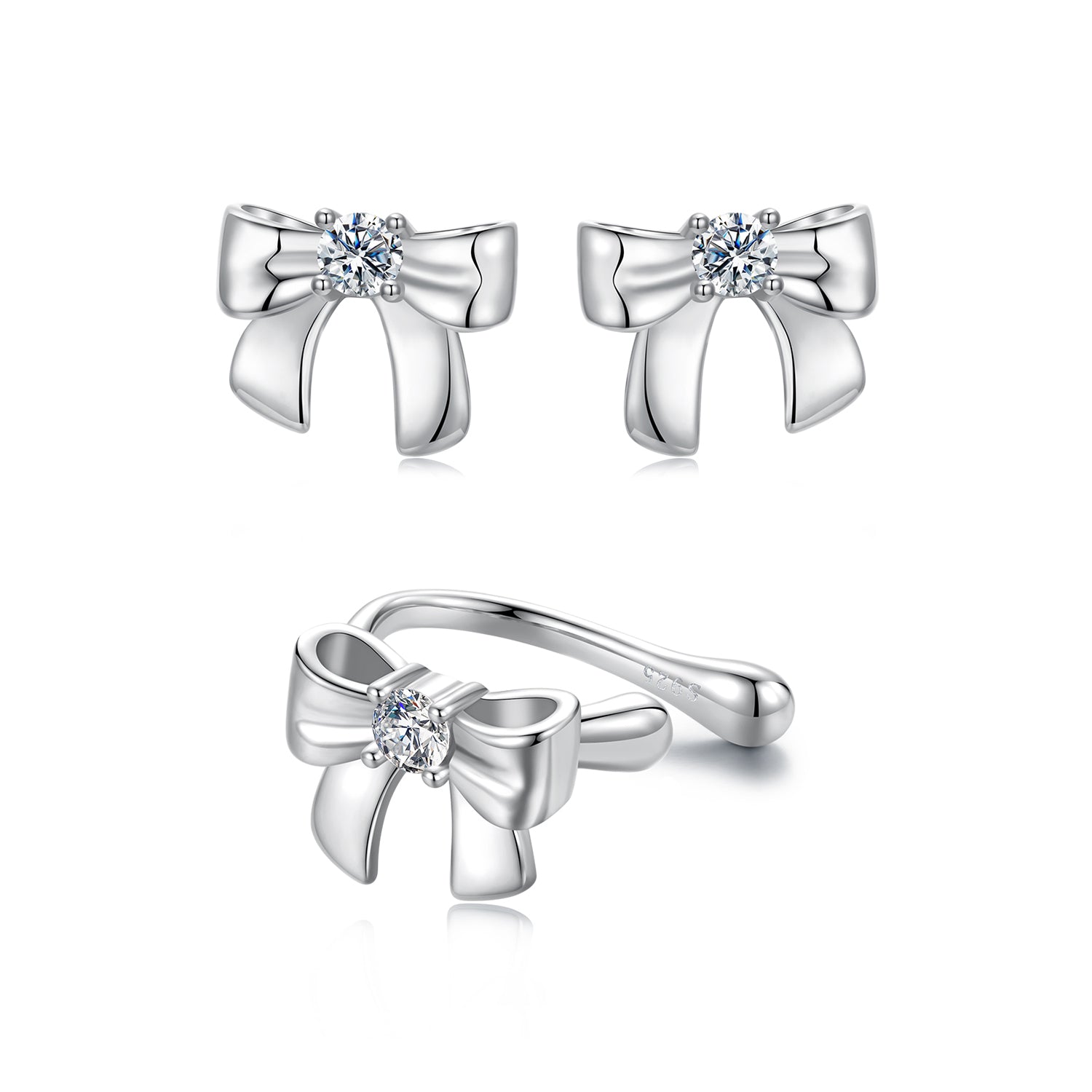 Sweet Bow Moissanite Earring Set | 2-Piece in Sterling Silver