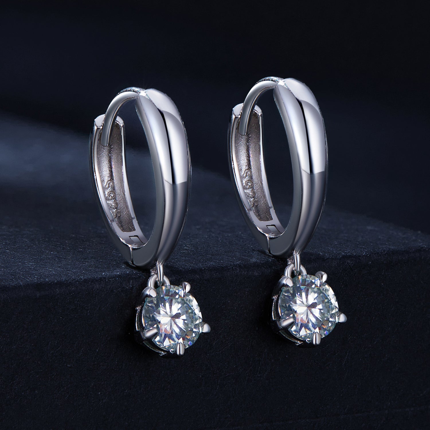 Graceful Drop Solitaire Moissanite Hoop Earrings | Sterling Silver