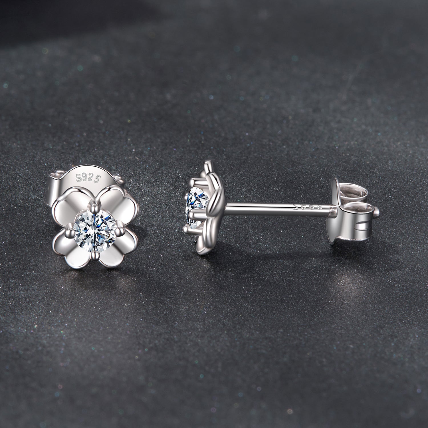 Four-Petal Flower Moissanite Stud Earrings | Sterling Silver