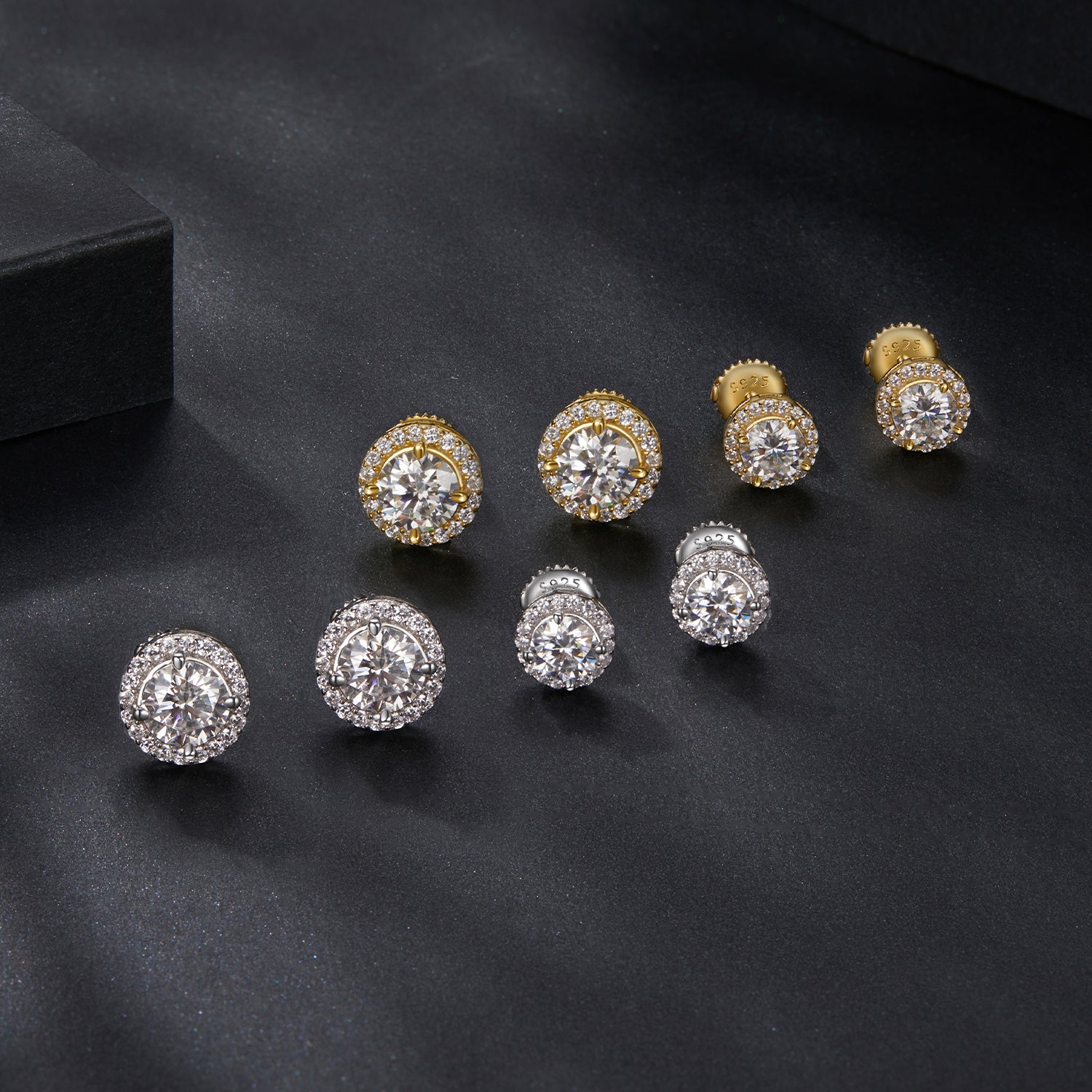 Halo Moissanite Stud Earrings | Sterling Silver