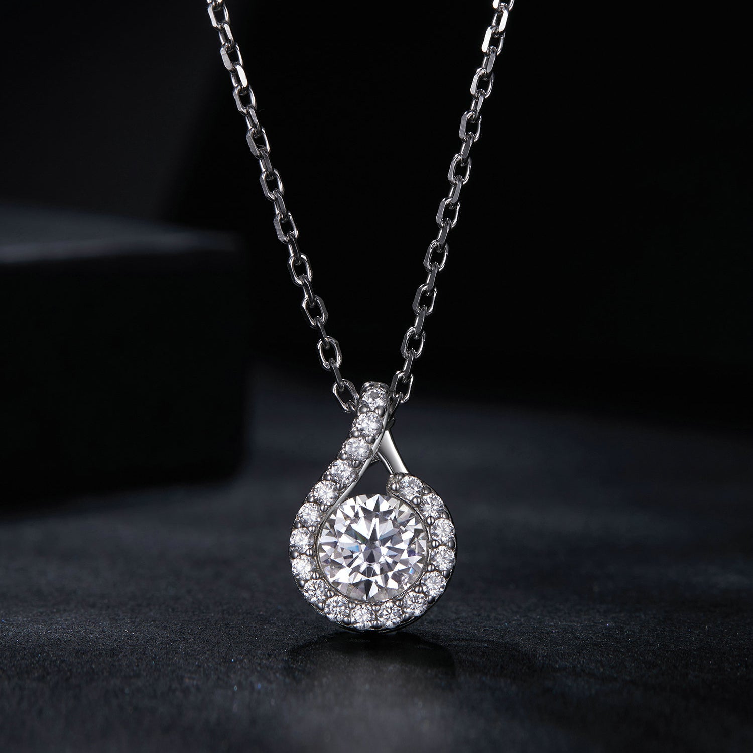Teardrop Halo Moissanite Necklace | Pavé Bail in Sterling Silver