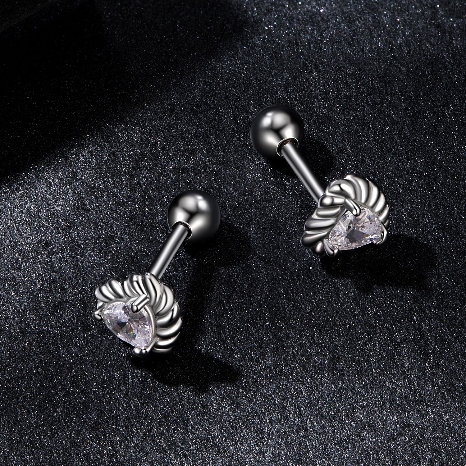 Woven Heart Moissanite Stud Earrings | Screw-Back in Sterling Silver