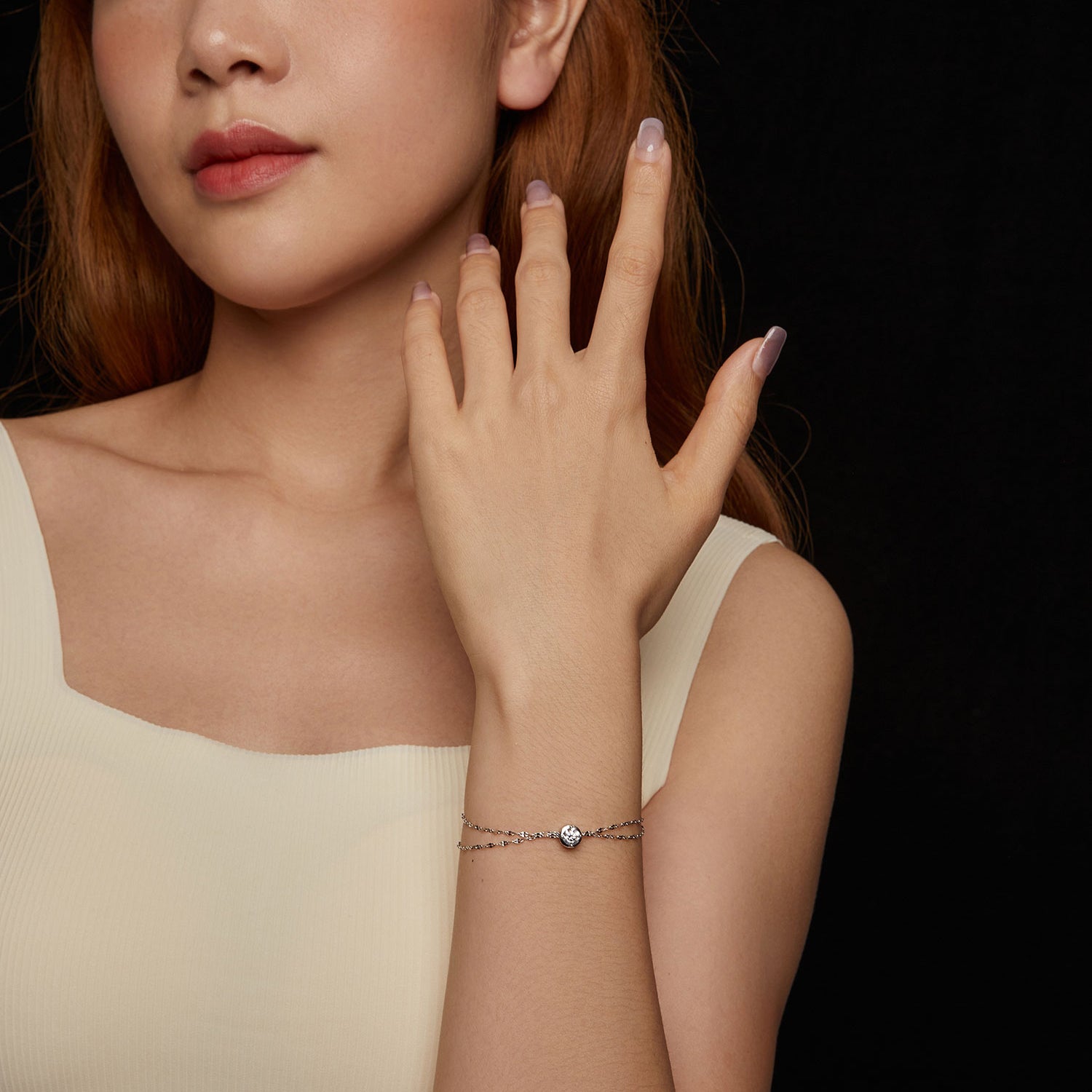 Bezel-Set Solitaire Double-Chain Moissanite Bracelet | Sterling Silver